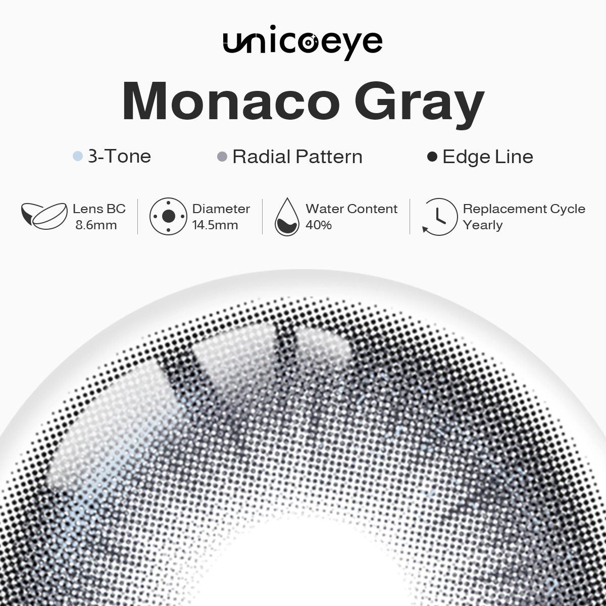 Monaco Gray Prescription Yearly Contact Lenses