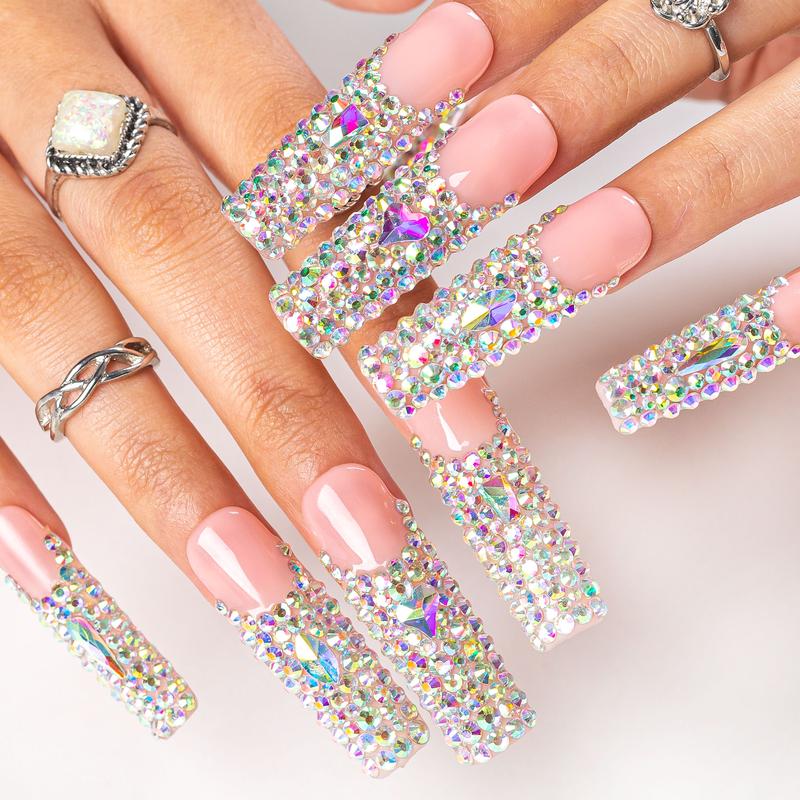 Angel's Tear Rhinestone Pink Nails