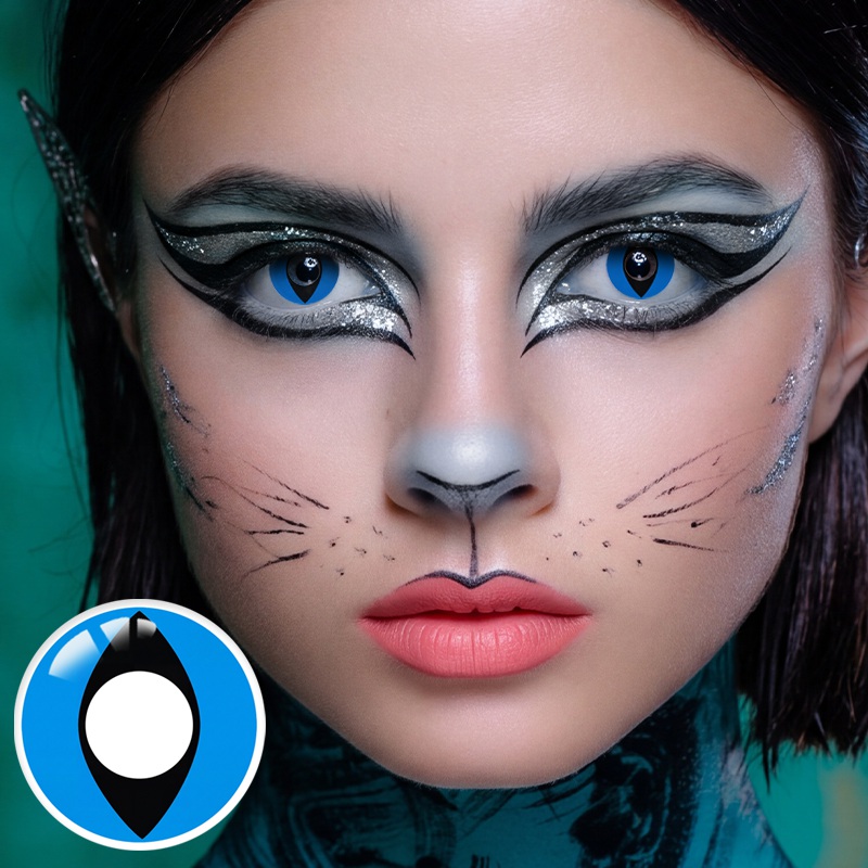 Cat Eye Blue Costume Yearly Contact Lenses | 2 Pcs