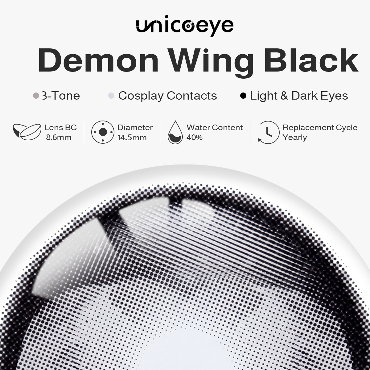 Demon Wing Black Costume Yearly Contact Lenses | 2 Pcs