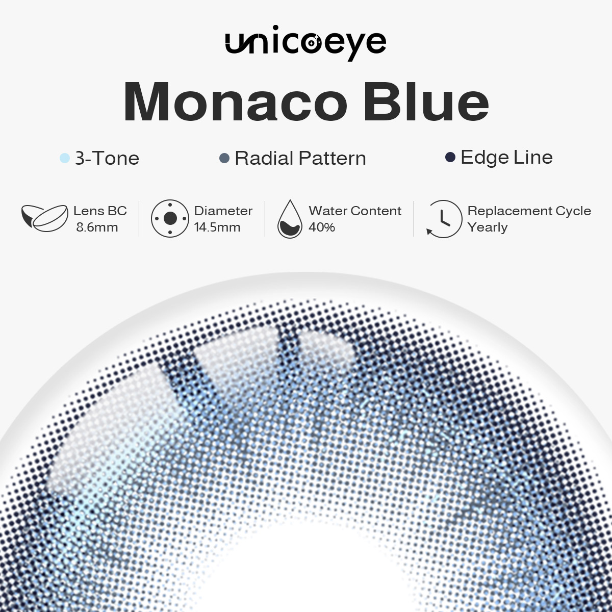 Monaco Blue Prescription Yearly Contact Lenses