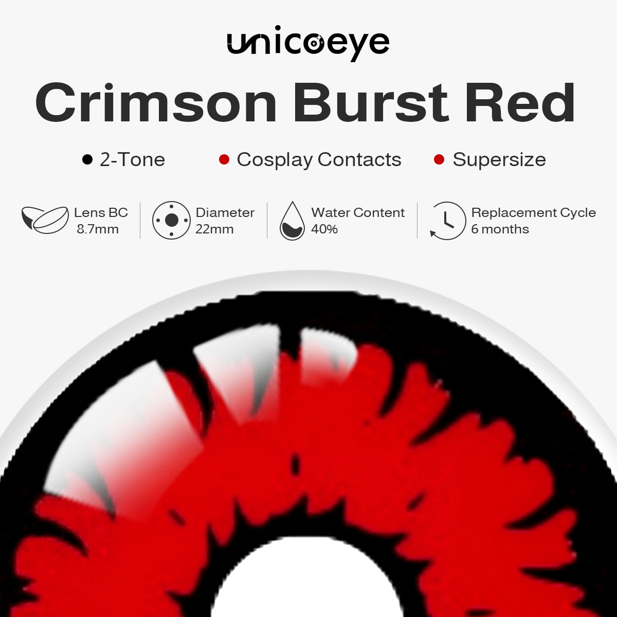 Crimson Burst Red Sclera 17mm Costume 6 Month Contact Lenses | 2 Pcs