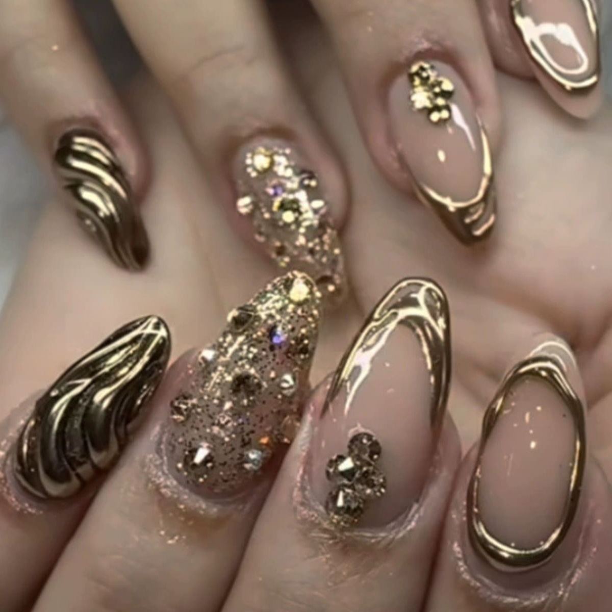 Champagne Fizz Gold Nails