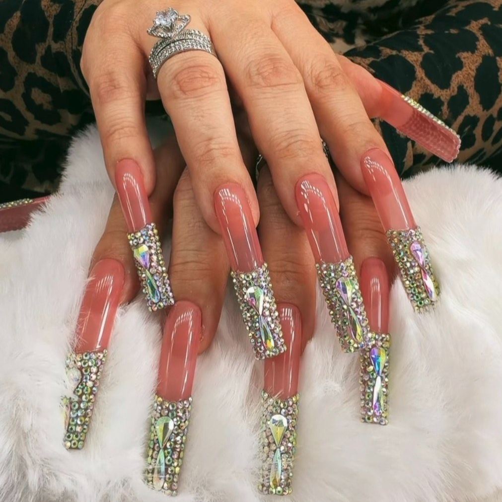Angel's Tear Rhinestone Pink Nails