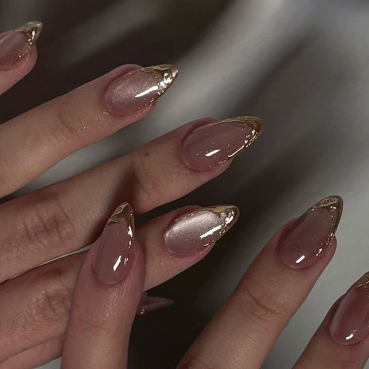 Golden Tips Pink Nails