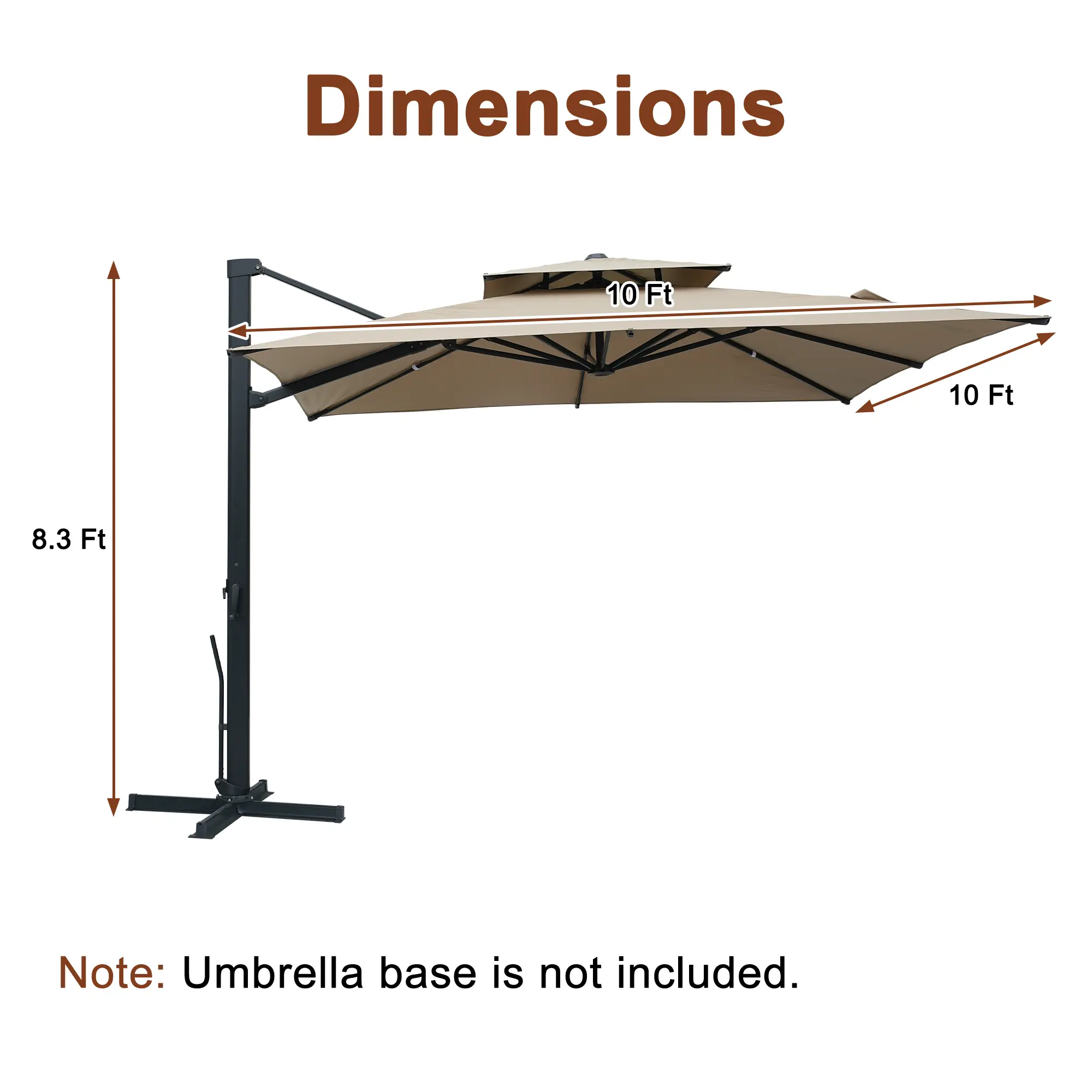 10-Ft Aluminum Patio Cantilever Umbrella with Removable Light Strips and Tilt Function