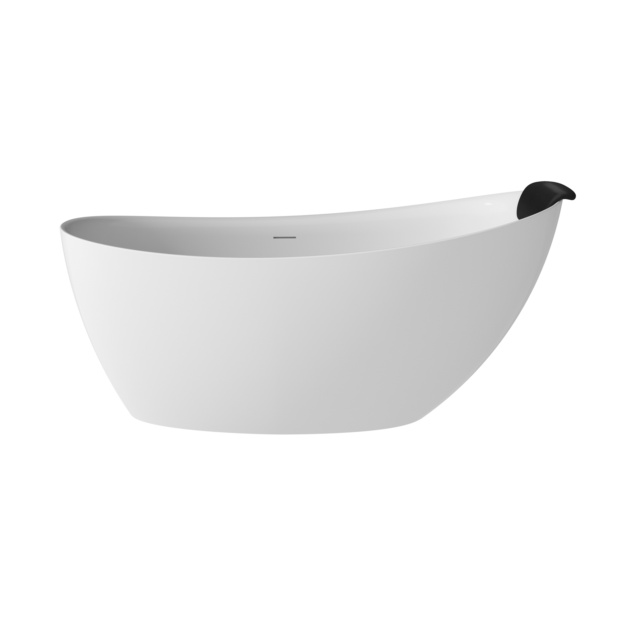 59/67" Matte White Stone Resin Freestanding Adult Soaking Tub with Cushions