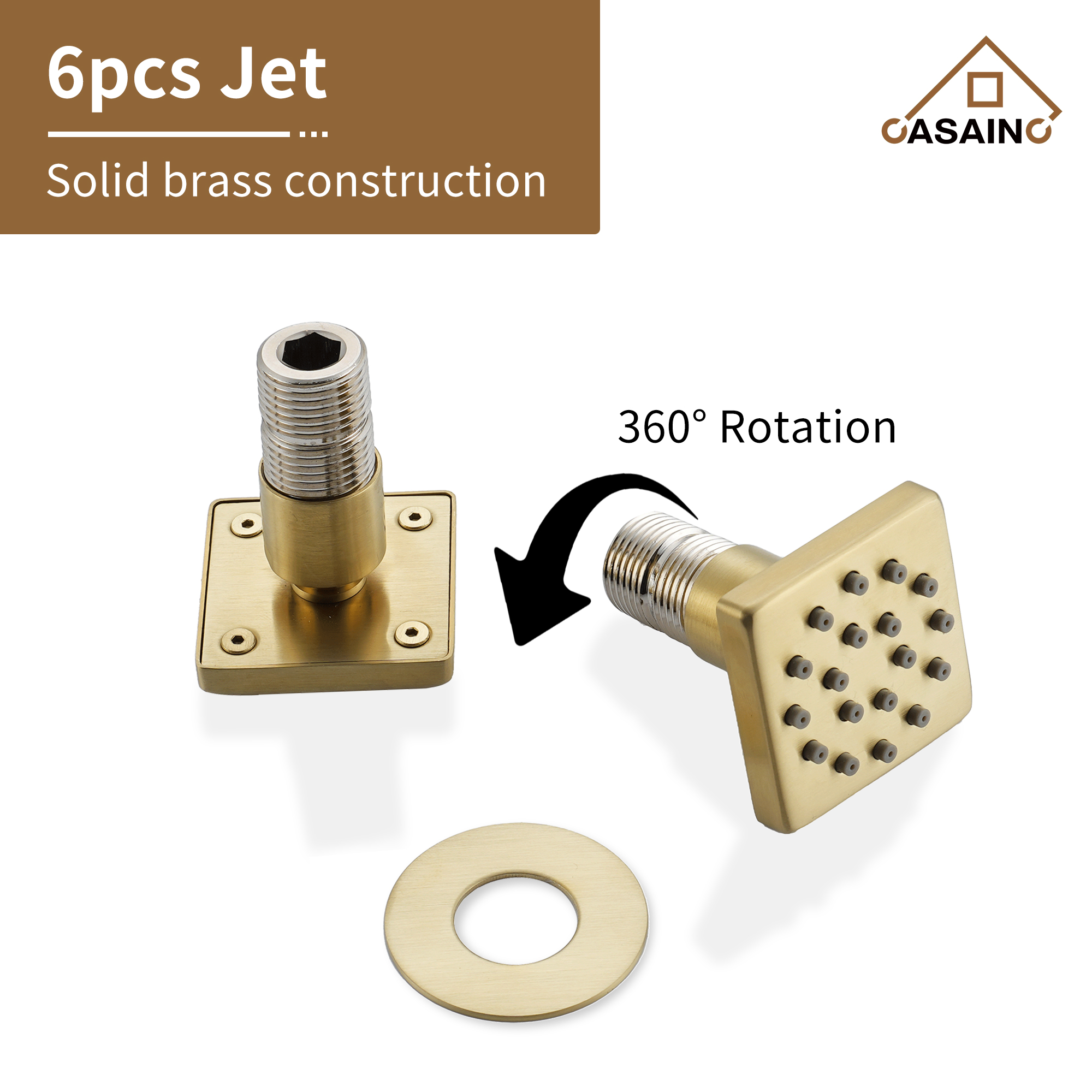 Brushed Gold 12-in Built-In Shower Faucet System with 3-way Diverter (Thermostatic Valve Included)