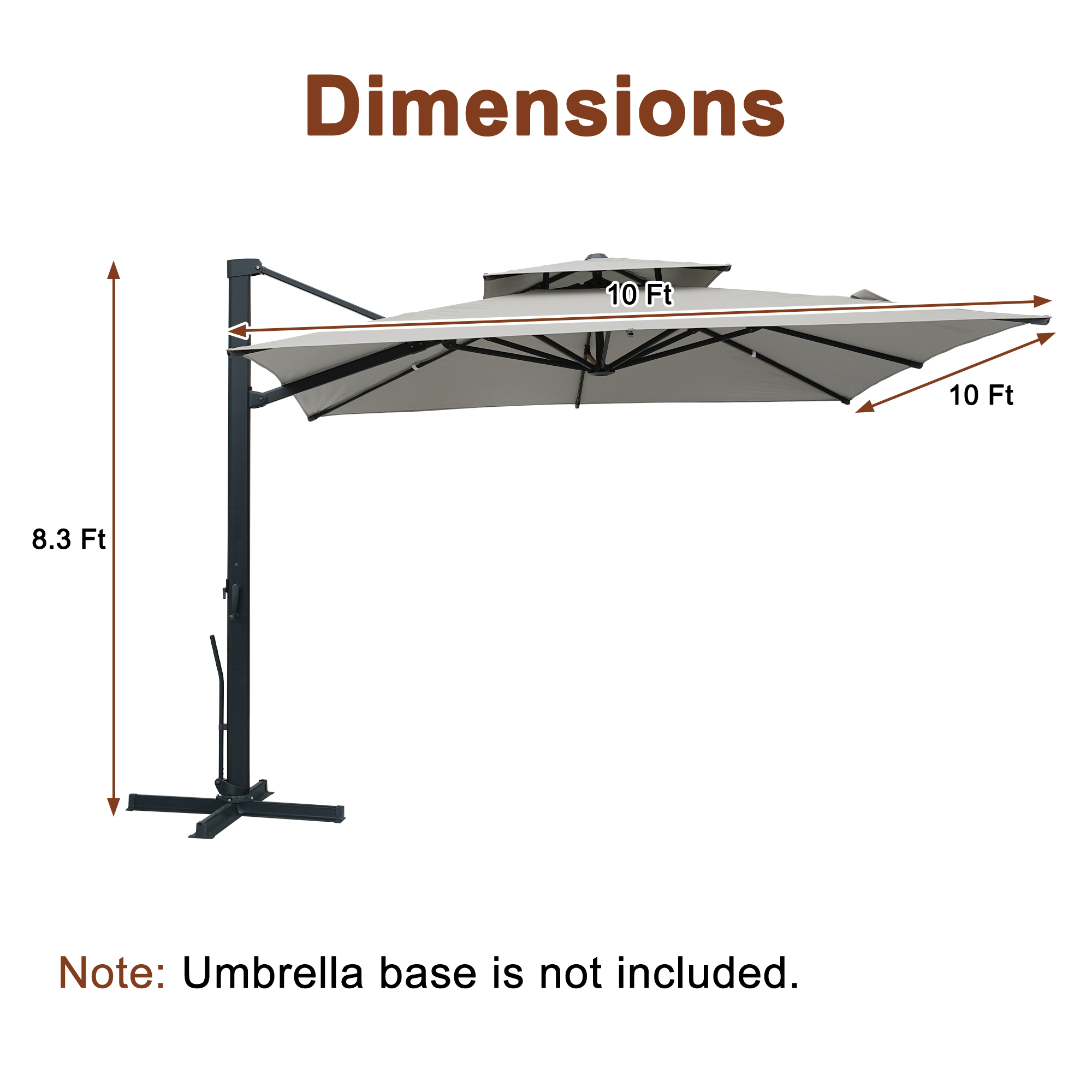 Aluminum Cantilever Patio Umbrella with Tilt Function, Removable Light Bar, and Base Included