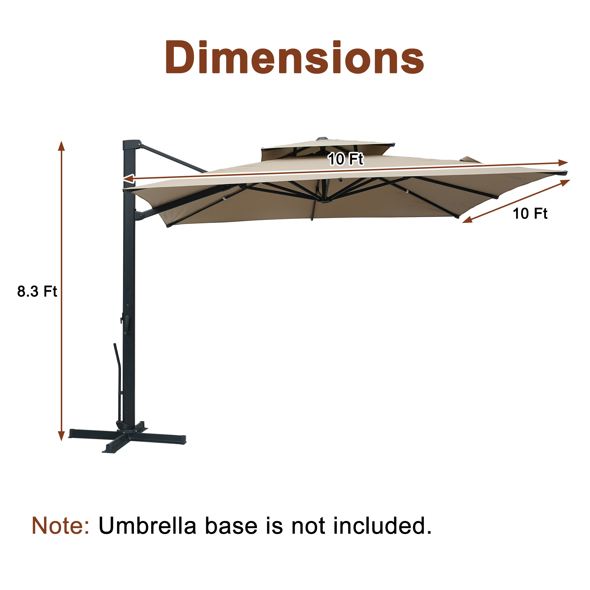 Aluminum Cantilever Patio Umbrella with Tilt Function, Removable Light Bar, and Base Included