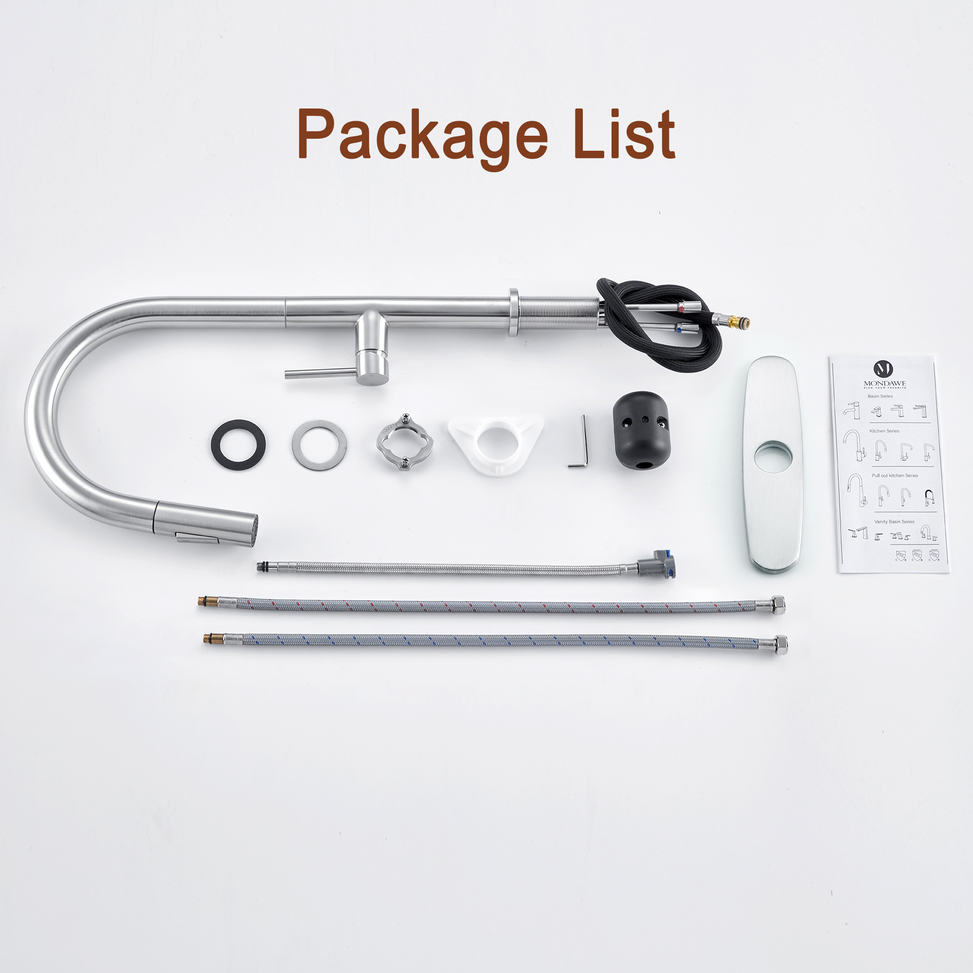 Single Handle Deck Mount High Arc Pull Down Kitchen Faucet with Accessories-Mondawe