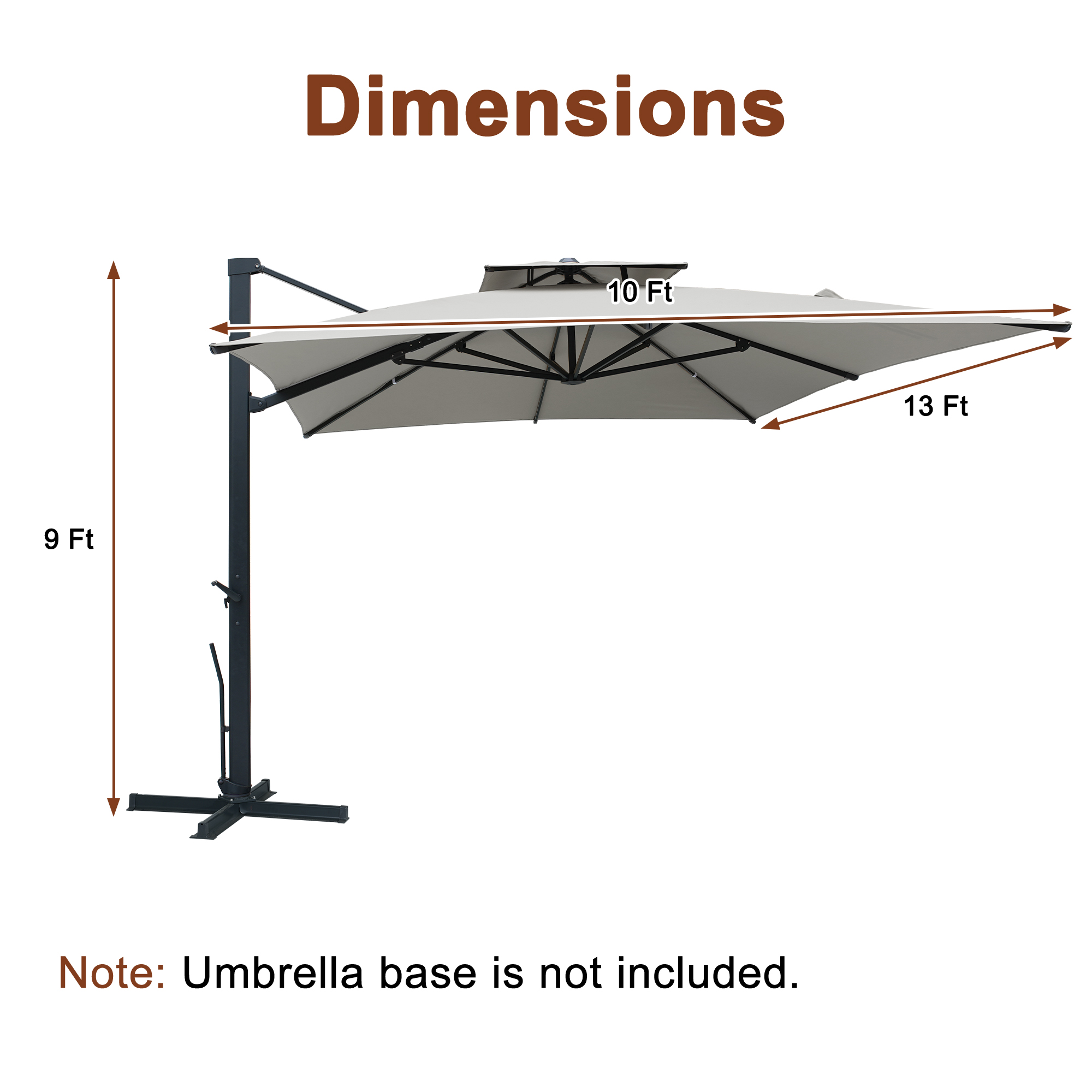 Aluminum Cantilever Patio Umbrella with Tilt Function, Removable Light Bar, and Base Included