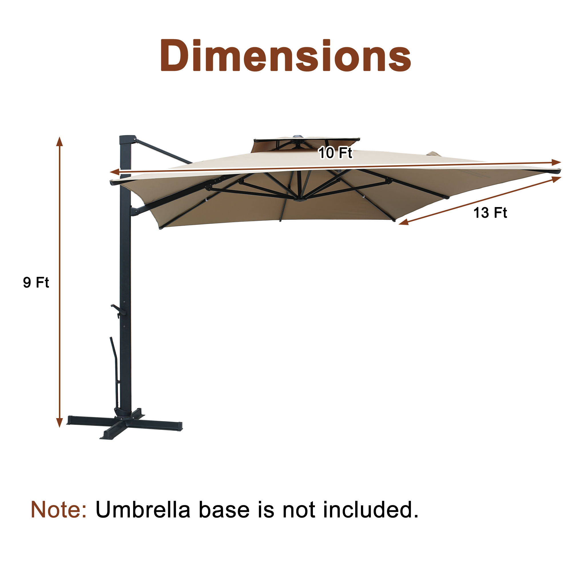 Aluminum Cantilever Patio Umbrella with Tilt Function, Removable Light Bar, and Base Included