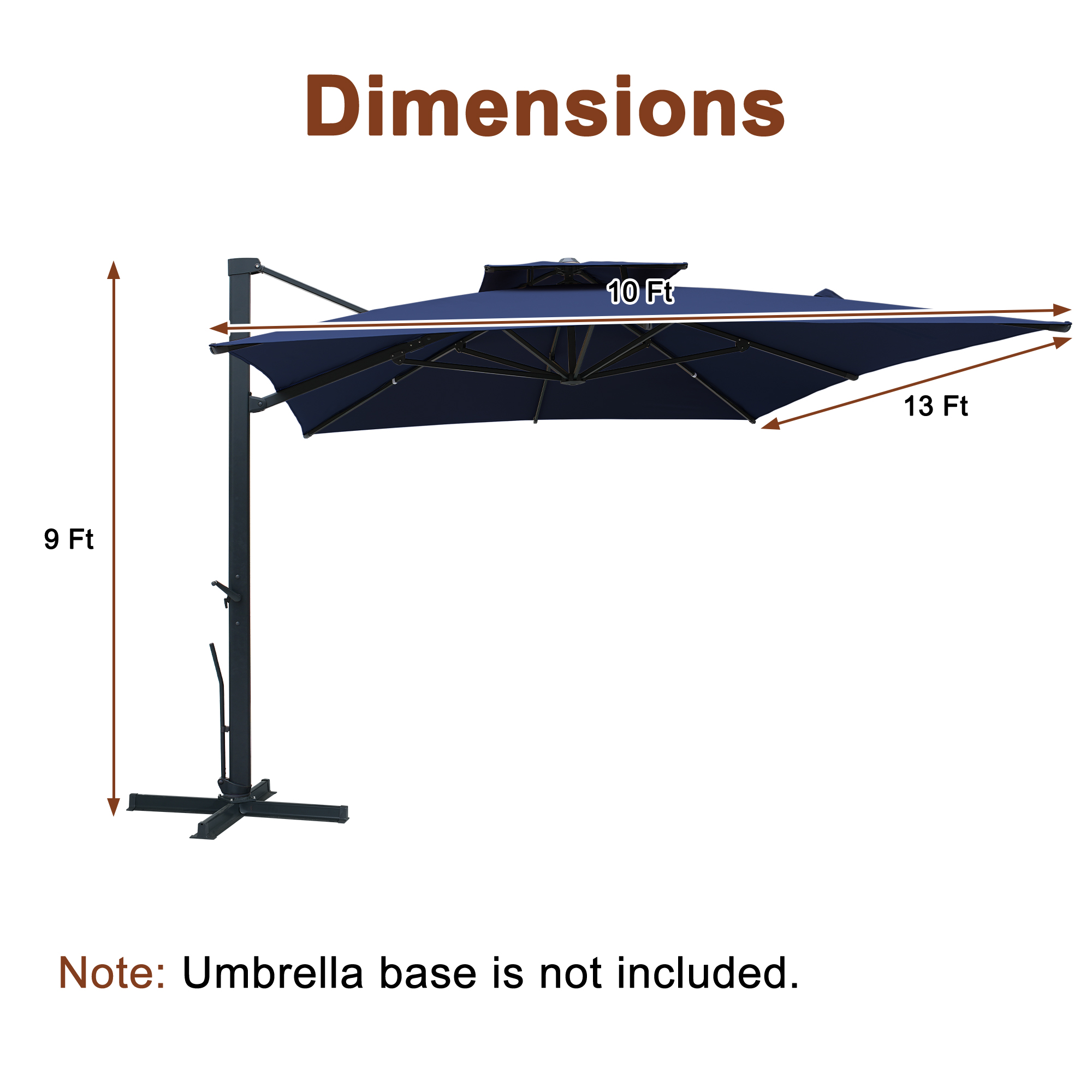 Aluminum Cantilever Patio Umbrella with Tilt Function, Removable Light Bar, and Base Included