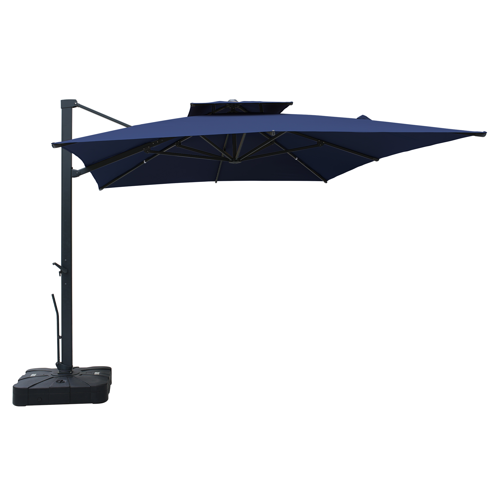 Aluminum Cantilever Patio Umbrella with Tilt Function, Removable Light Bar, and Base Included
