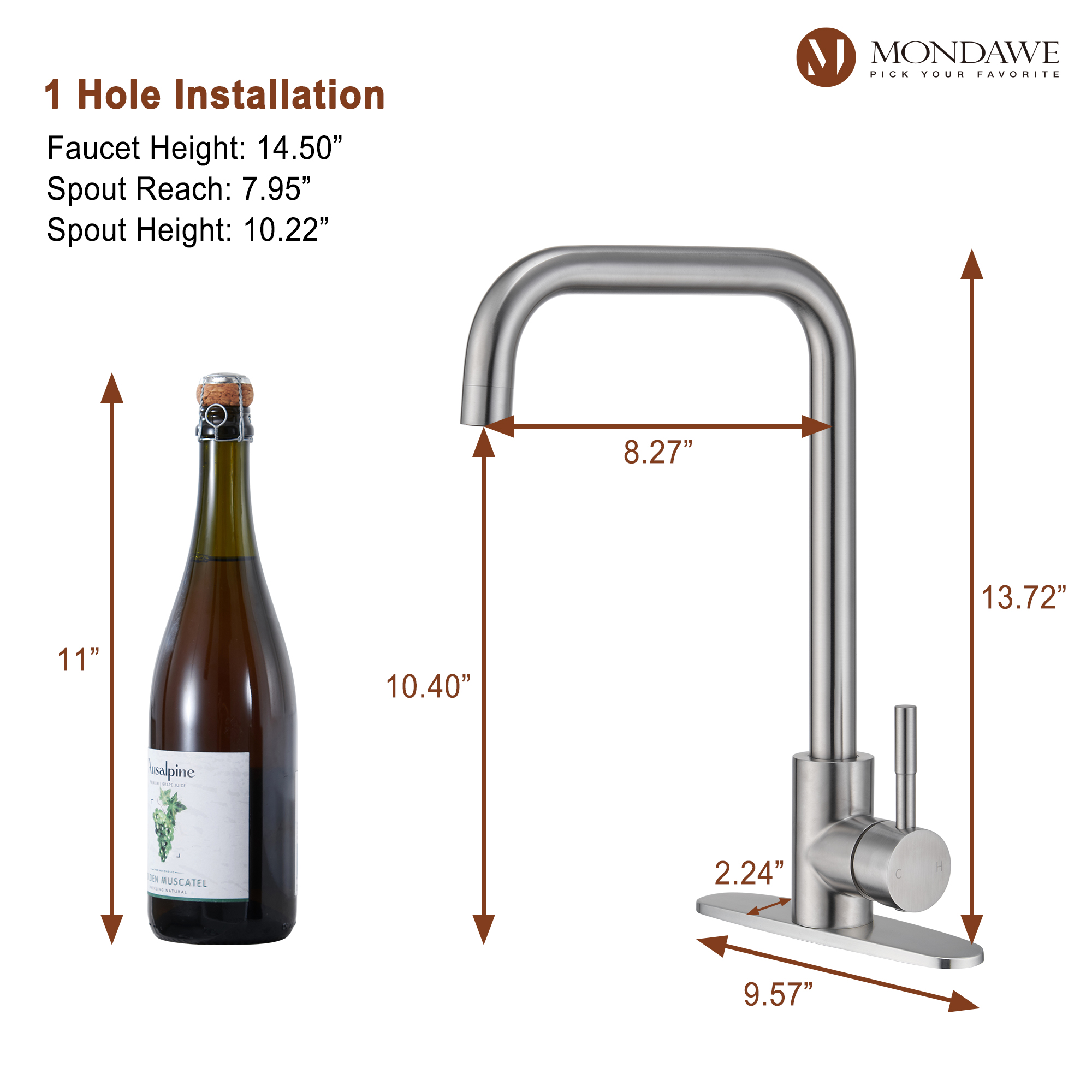 High Arc Pull Down Single Handle Kitchen Faucet with Accessories-Mondawe