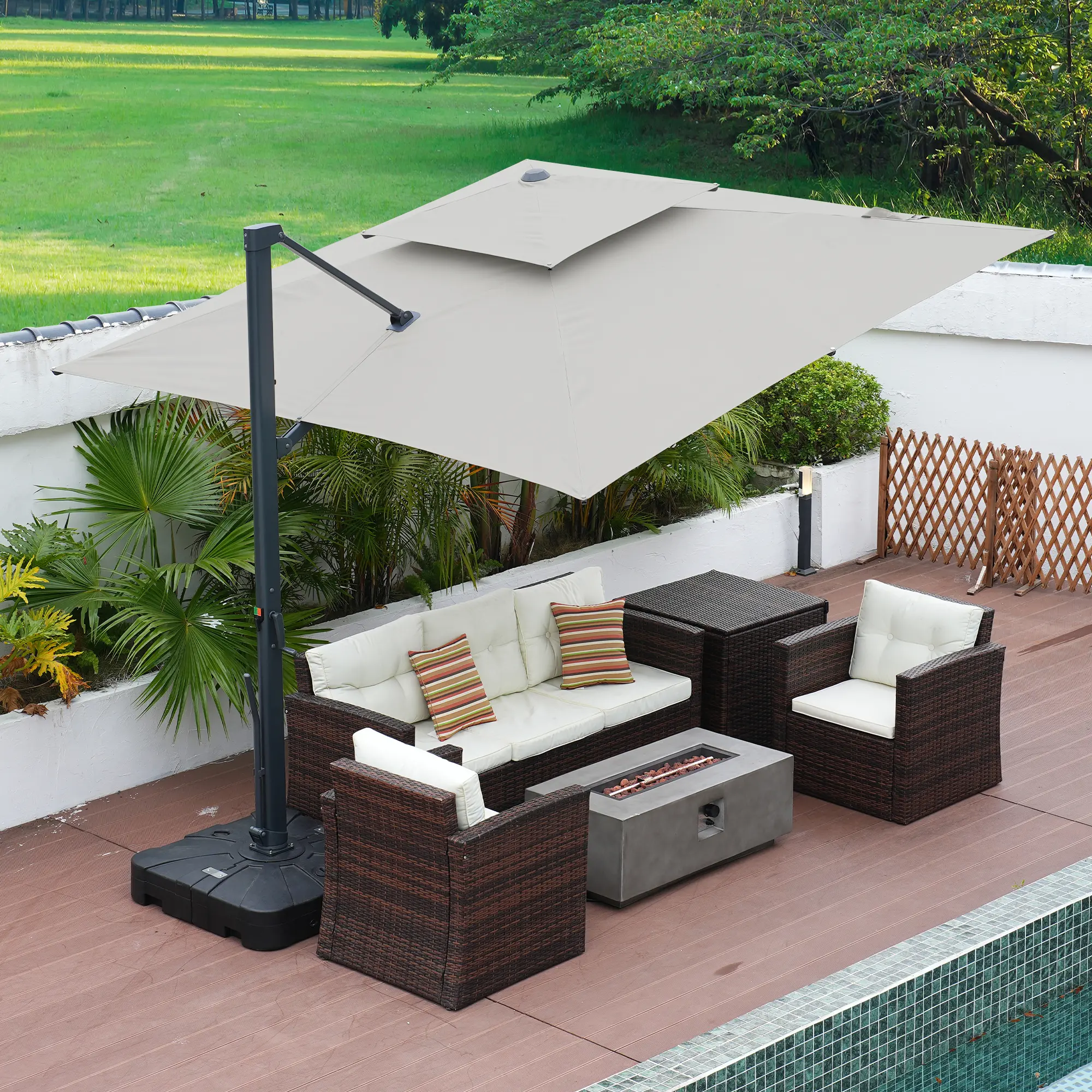 10-Ft Aluminum Patio Cantilever Umbrella with Removable Light Strips and Tilt Function