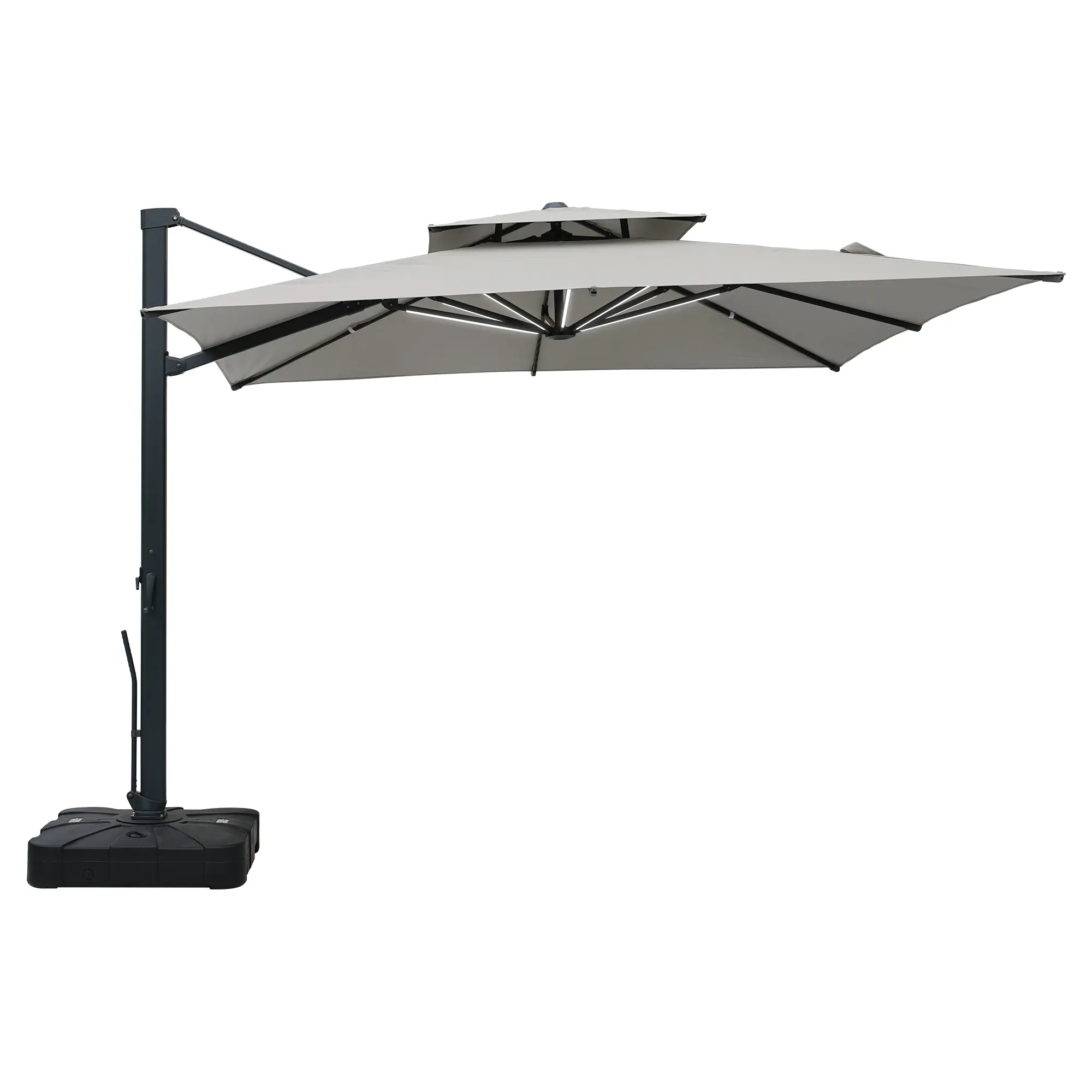 10-Ft Aluminum Patio Cantilever Umbrella with Base and Removable Light Strips
