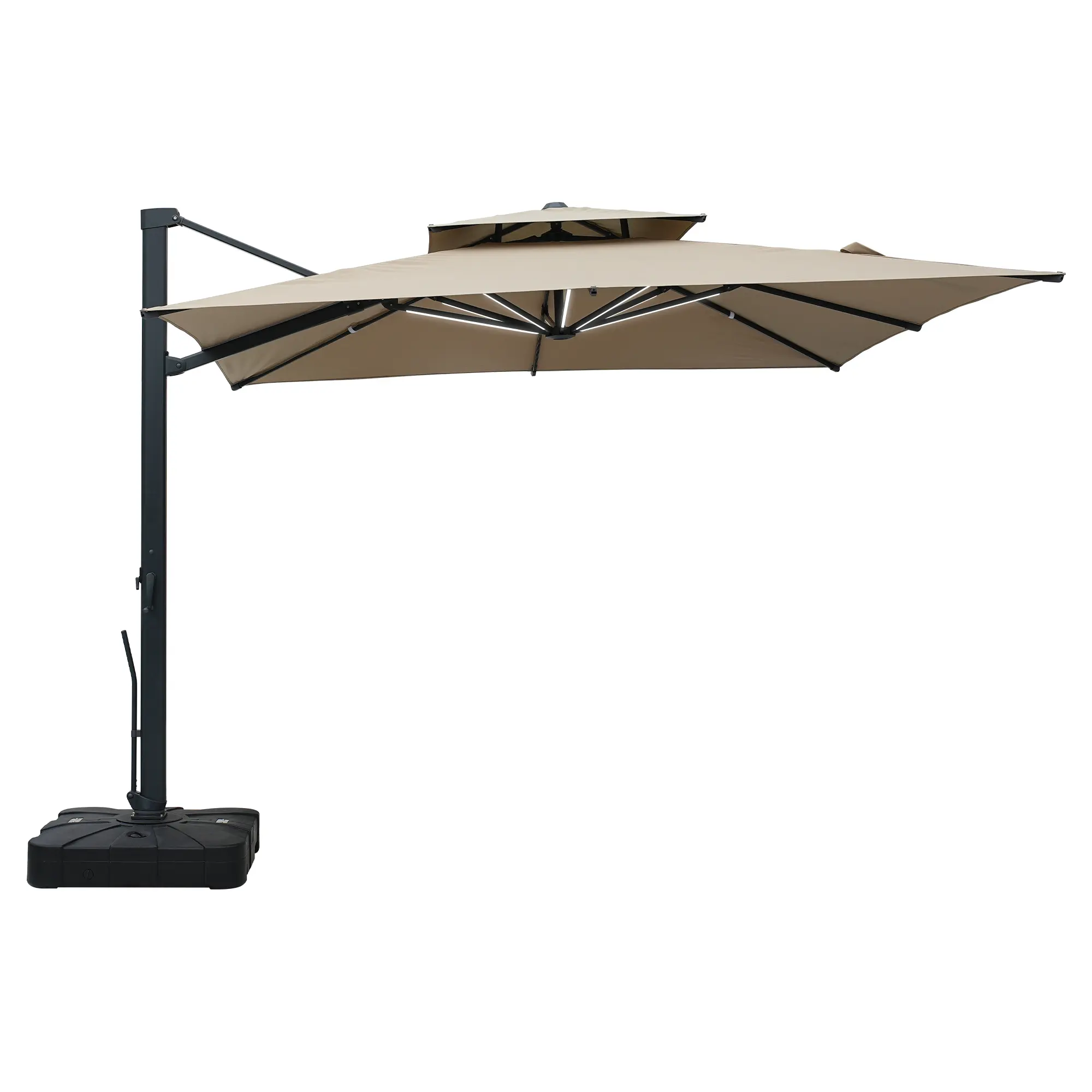 10-Ft Aluminum Patio Cantilever Umbrella with Base and Removable Light Strips
