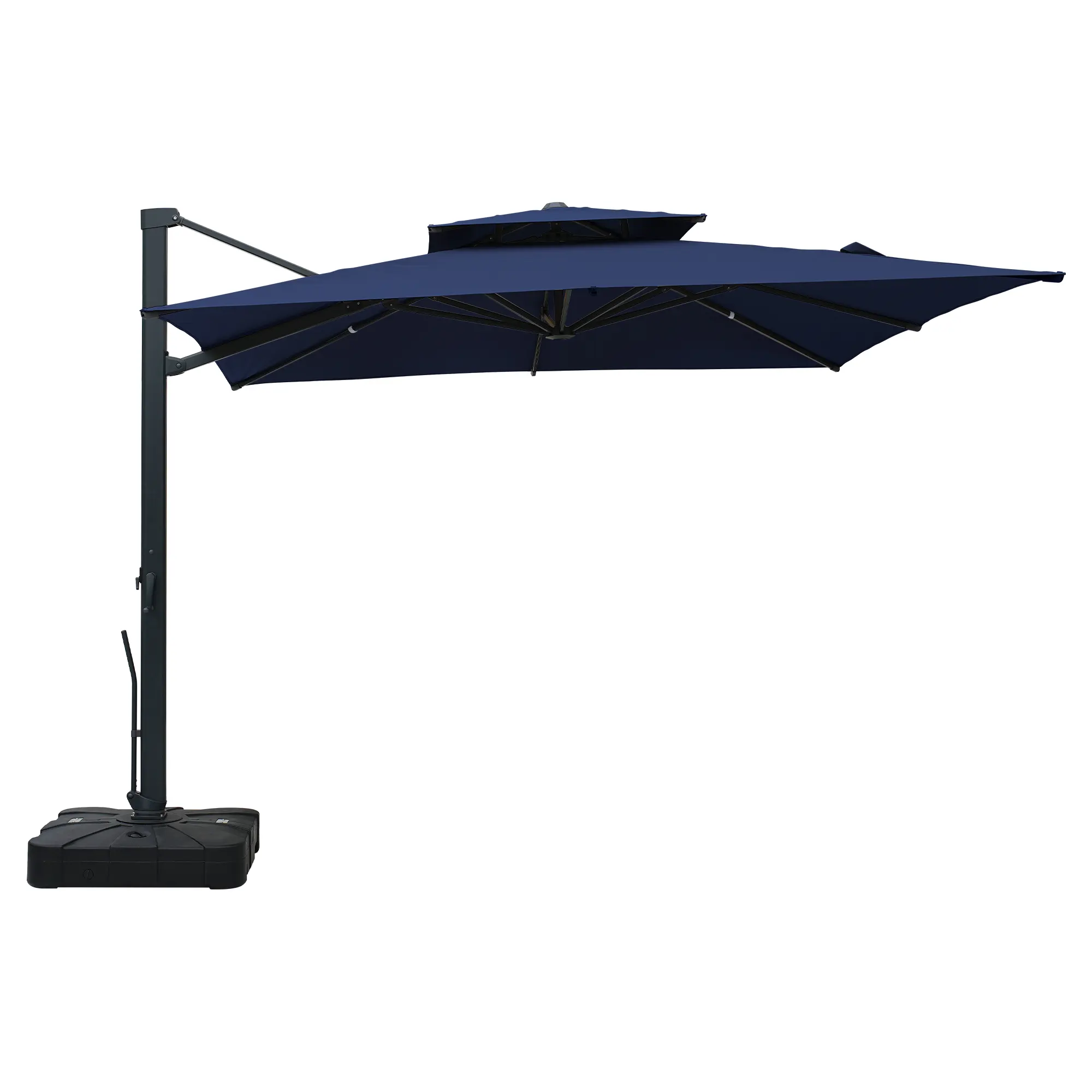 10-Ft Aluminum Patio Cantilever Umbrella with Base and Removable Light Strips