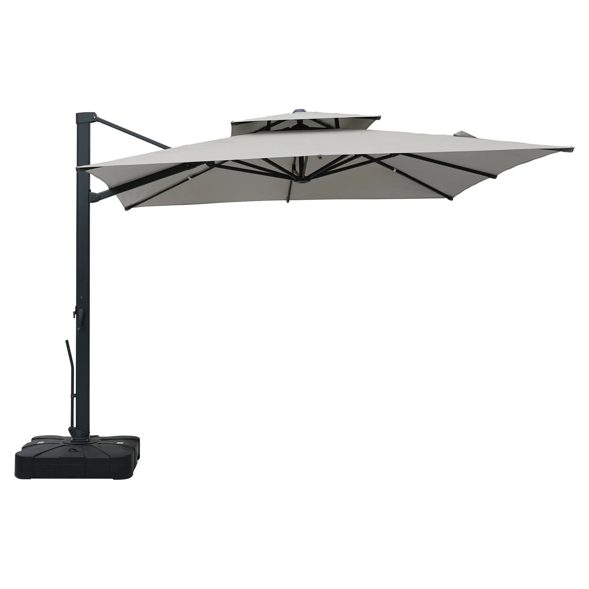 10-Ft Aluminum Patio Cantilever Umbrella with Base and Removable Light Strips