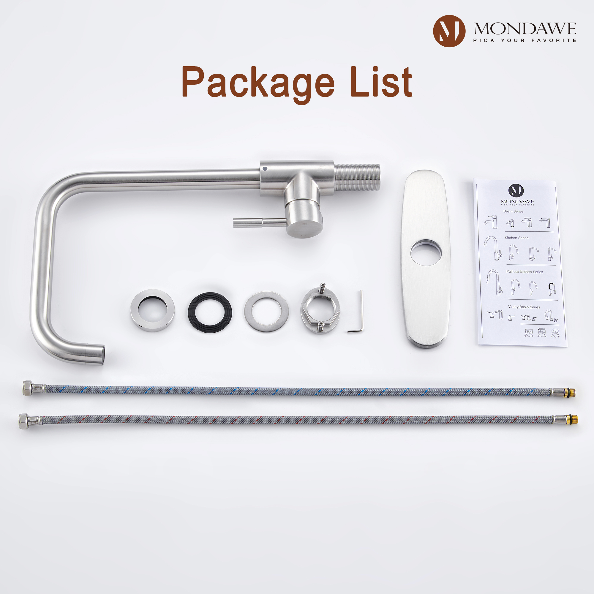 High Arc Pull Down Single Handle Kitchen Faucet with Accessories-Mondawe