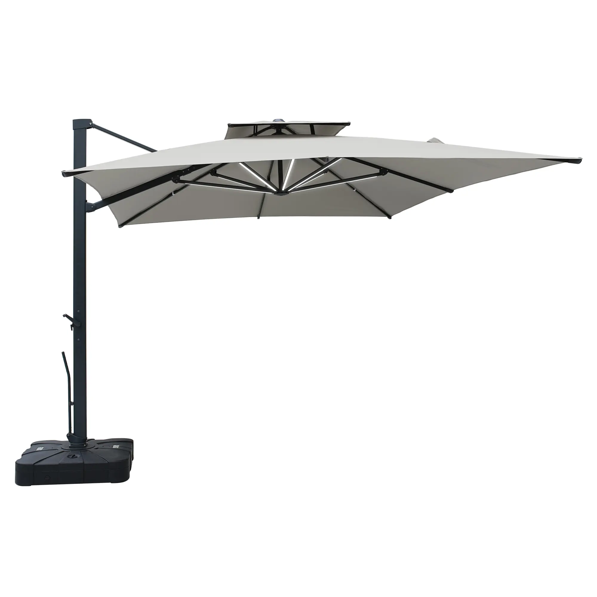 13-Ft Aluminum Patio Cantilever Umbrella with Base and Removable Lights