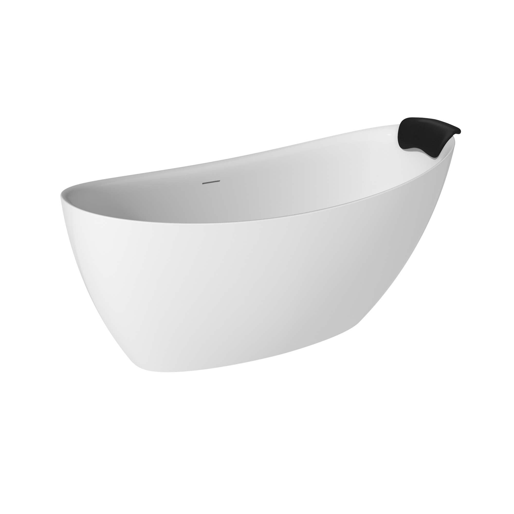 59/67" Matte White Stone Resin Freestanding Adult Soaking Tub with Cushions