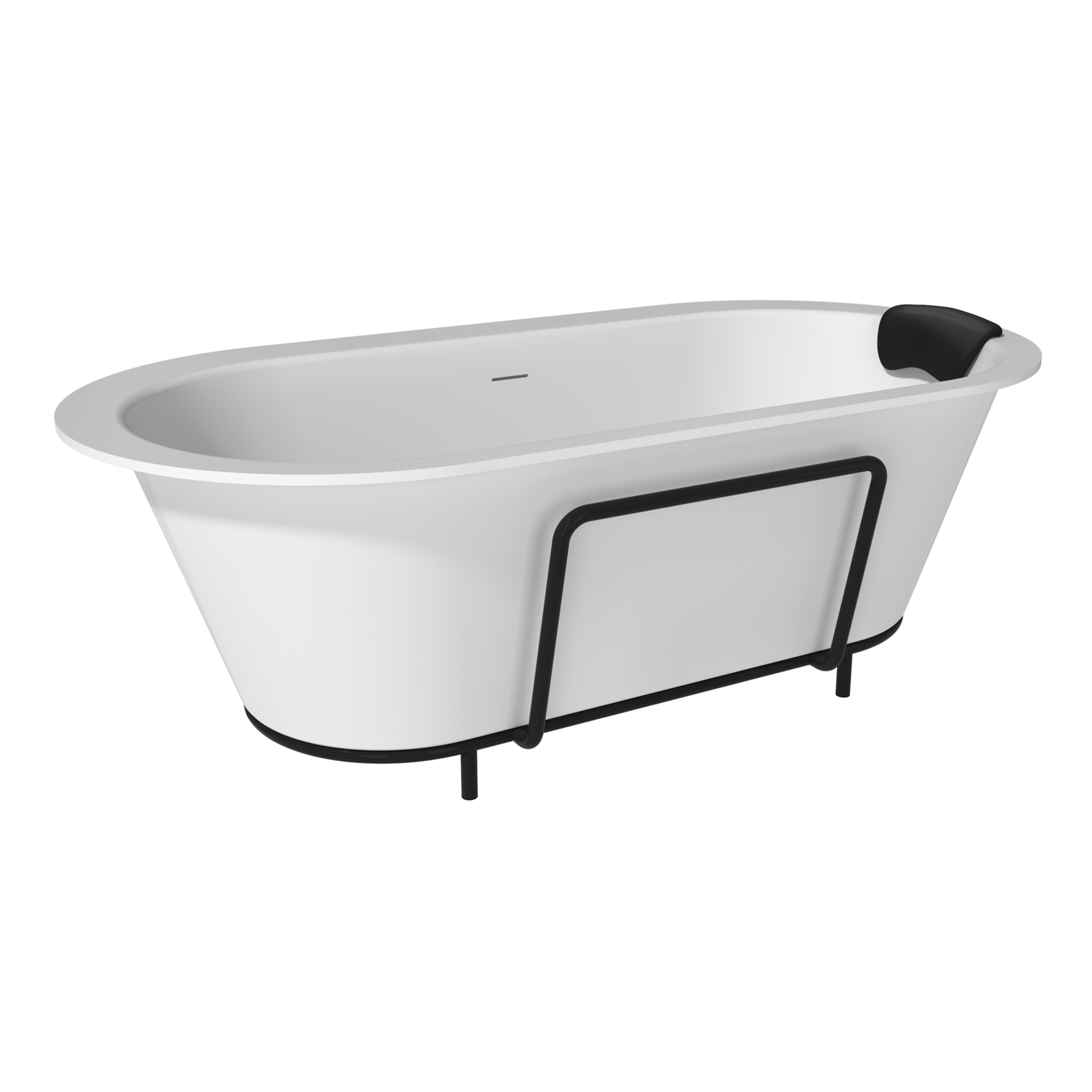 67/71" Stone Resin Adult Freestanding Soaking Tub with Cushions and Bottom Shelf