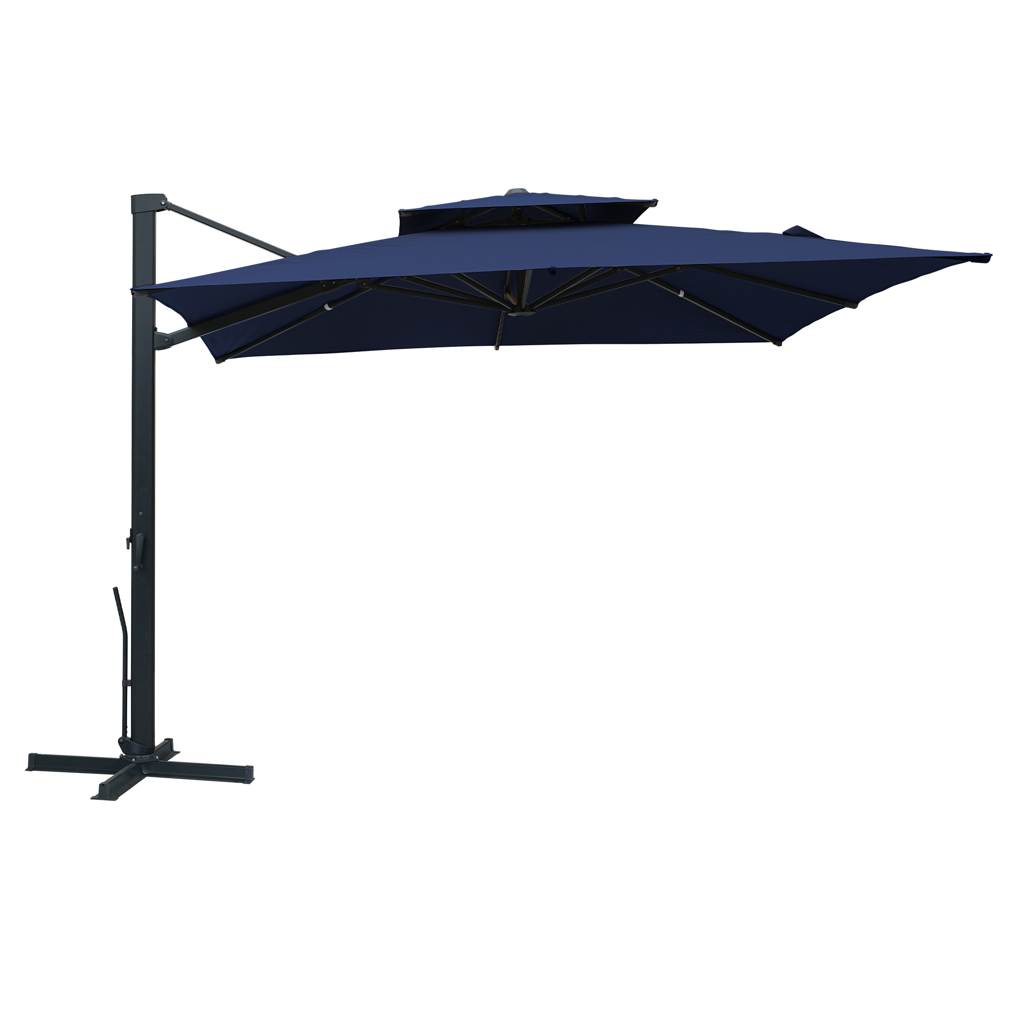 Aluminum Cantilever Patio Umbrella with Tilt Function, Removable Light Bar, and Base Included