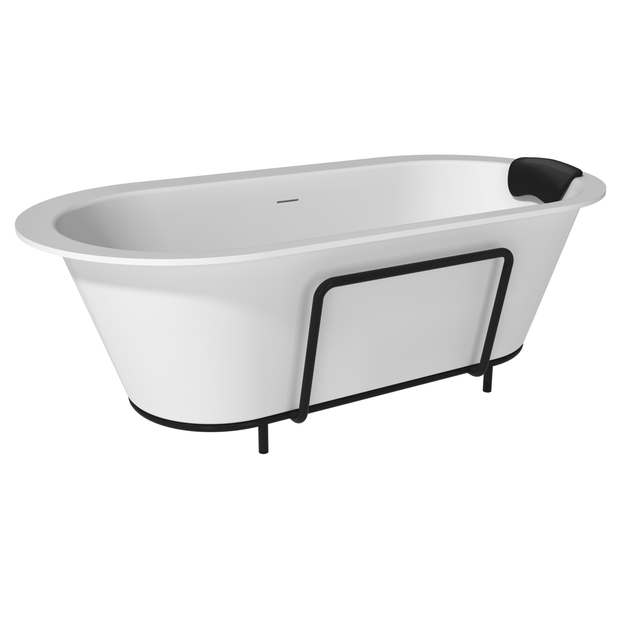 67/71" Stone Resin Adult Freestanding Soaking Tub with Cushions and Bottom Shelf