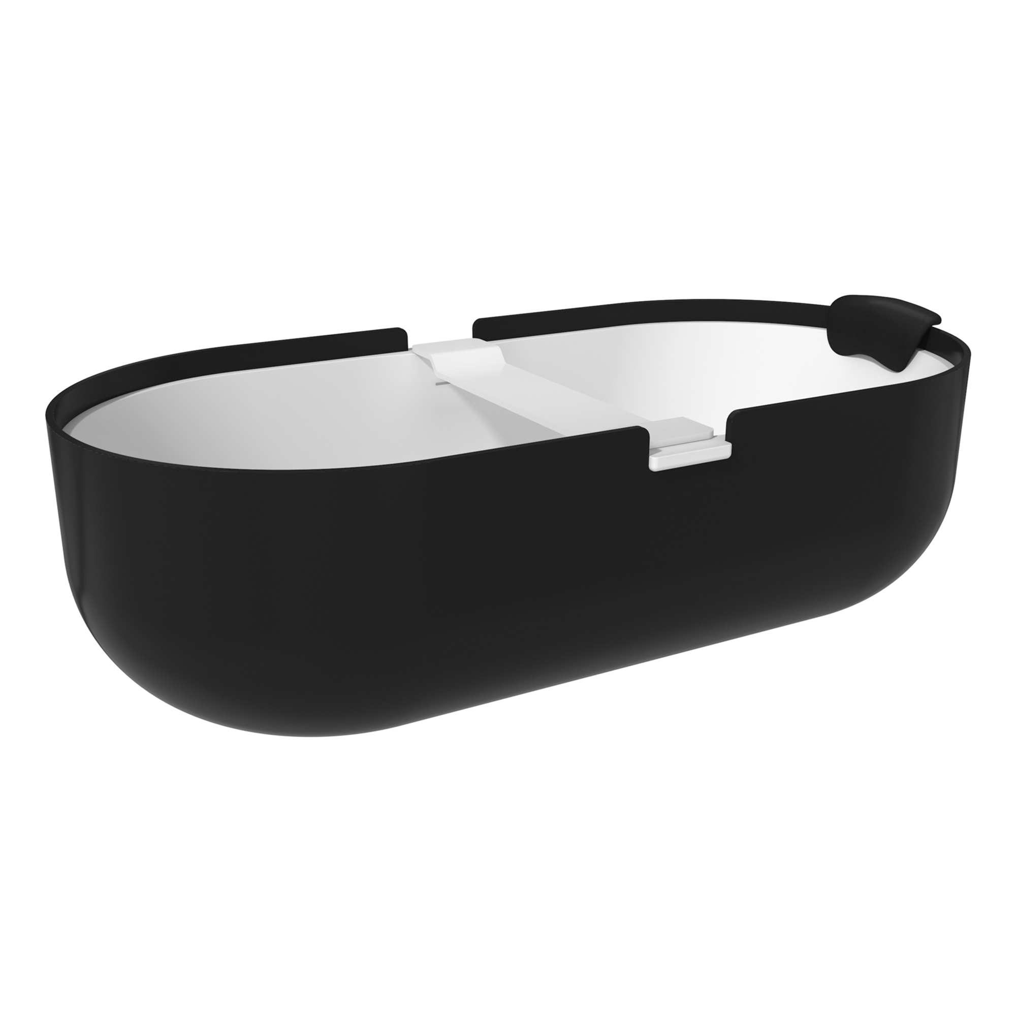 67/71" Black Outside and White Inside Solid Surface Adult Freestanding Tub with Resin Stone Shelf