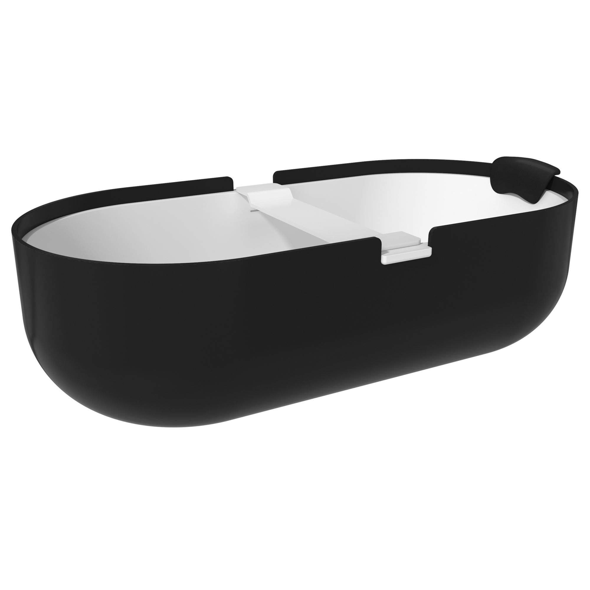 67/71" Black Outside and White Inside Solid Surface Adult Freestanding Tub with Resin Stone Shelf