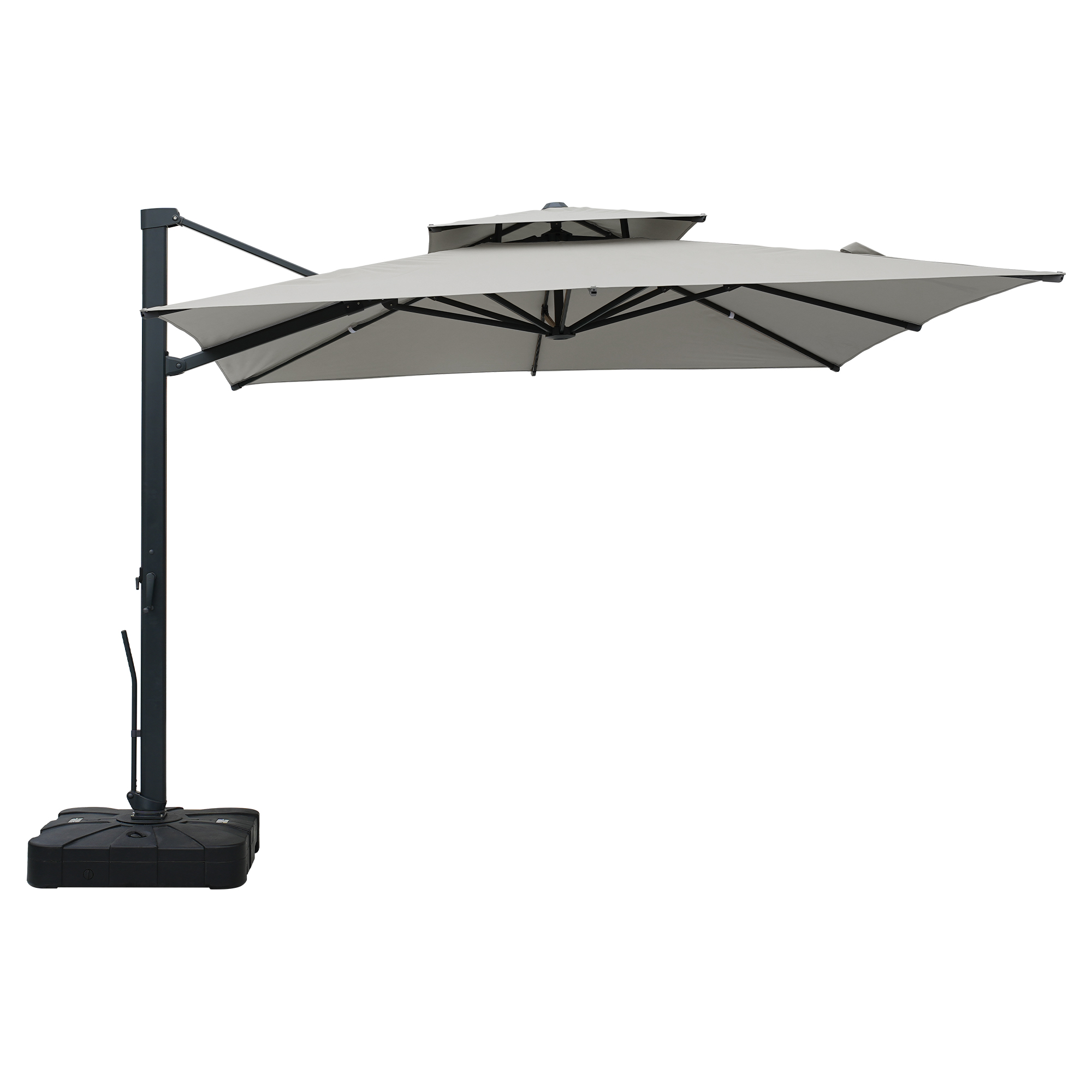 Aluminum Cantilever Patio Umbrella with Tilt Function, Removable Light Bar, and Base Included