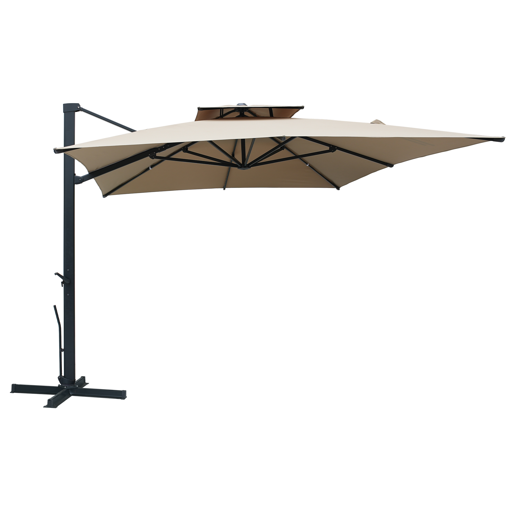 Aluminum Cantilever Patio Umbrella with Tilt Function, Removable Light Bar, and Base Included