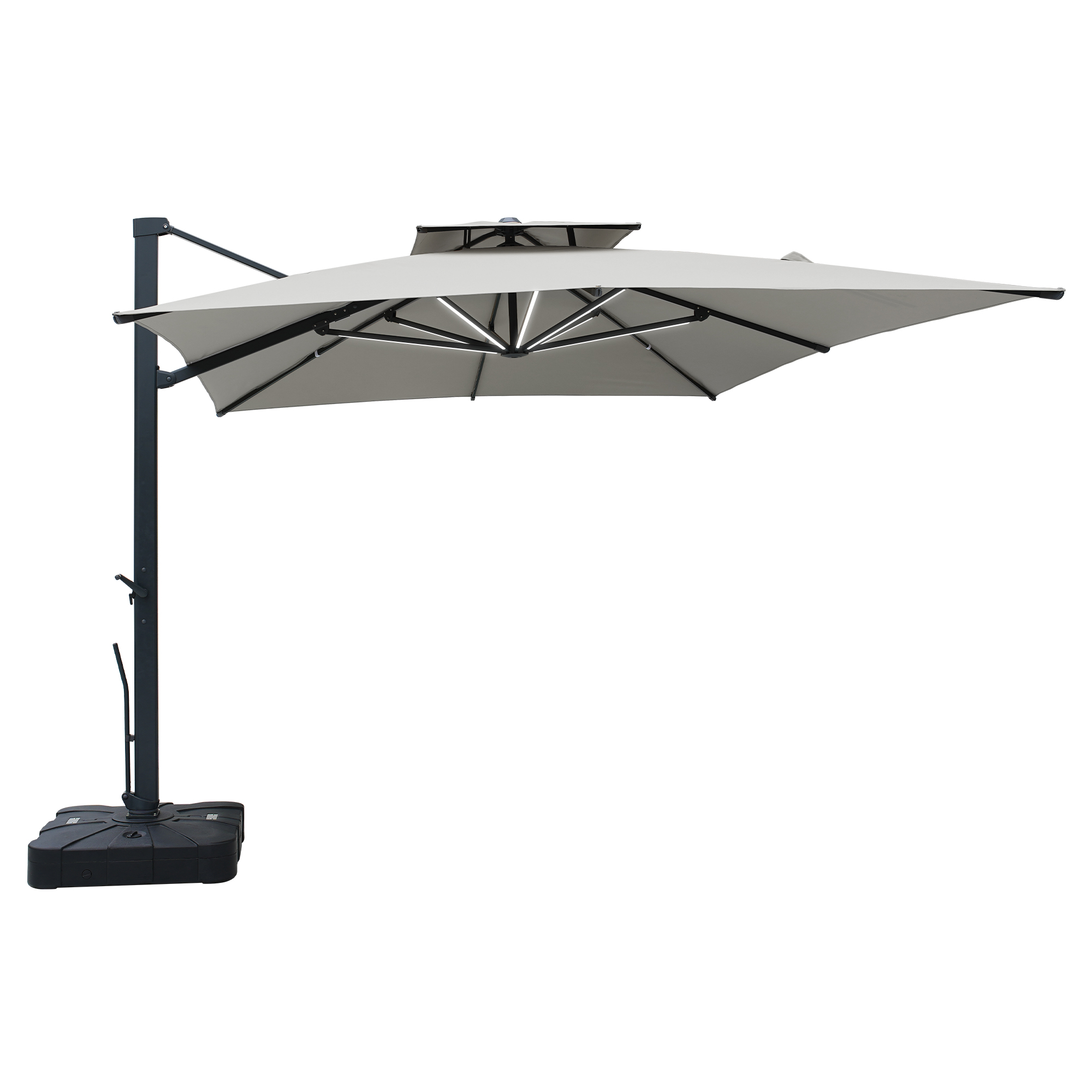 10-Ft Aluminum Patio Cantilever Umbrella with Base and Removable Lights