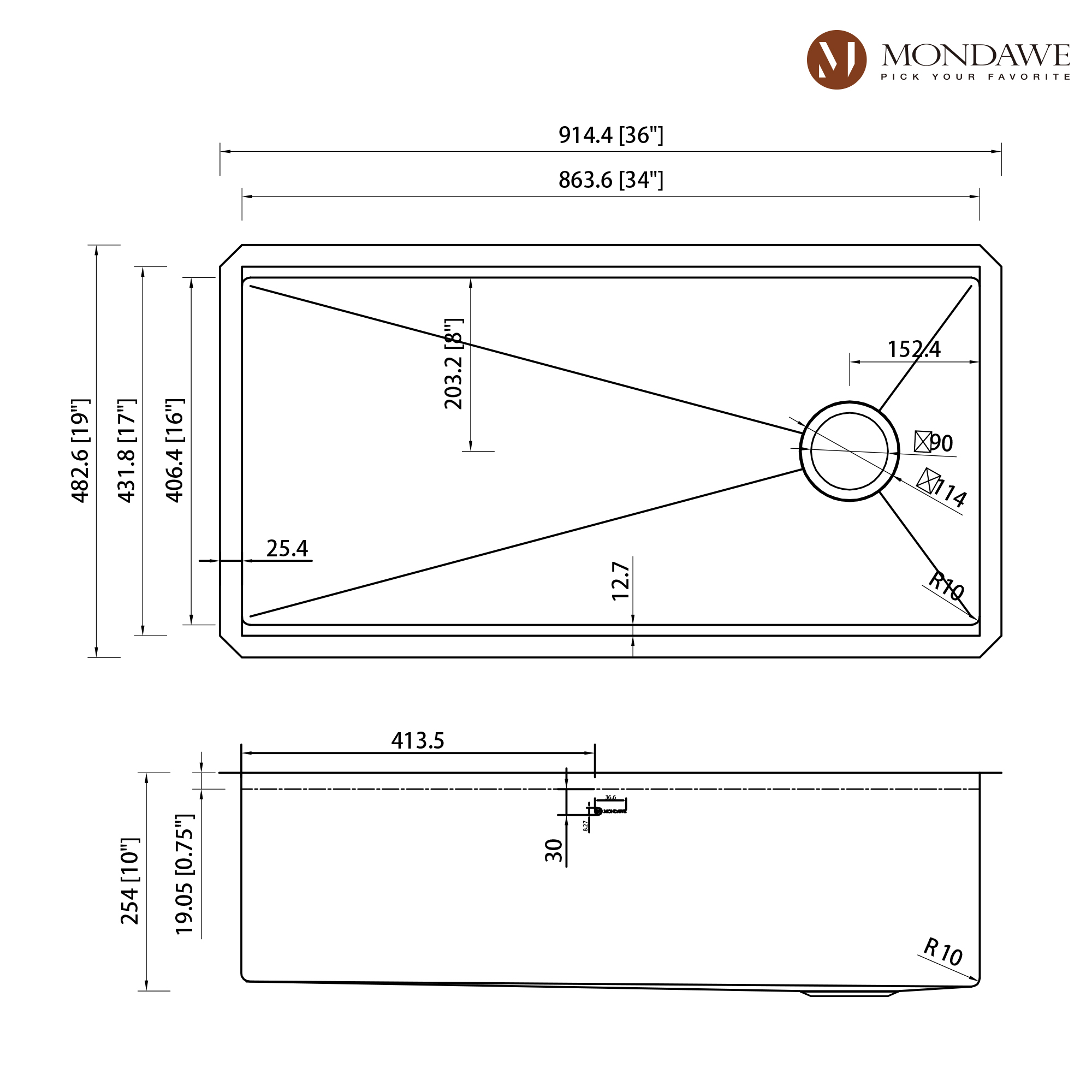 Undermount 36-in x 19-in Brushed Stainless Steel Single Bowl Workstation Kitchen Sink-Mondawe