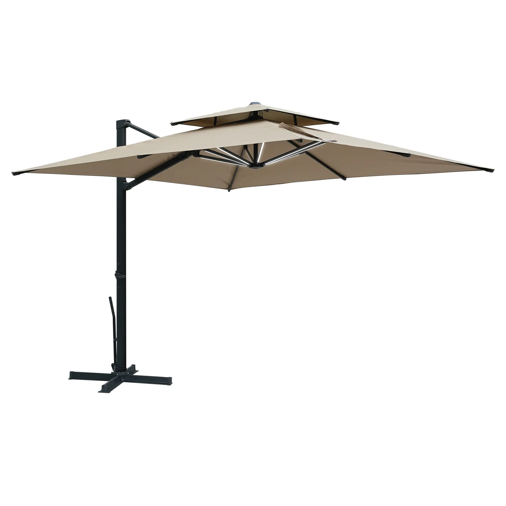 10-Ft Aluminum Patio Cantilever Umbrella with Removable Light Strips and Tilt Function