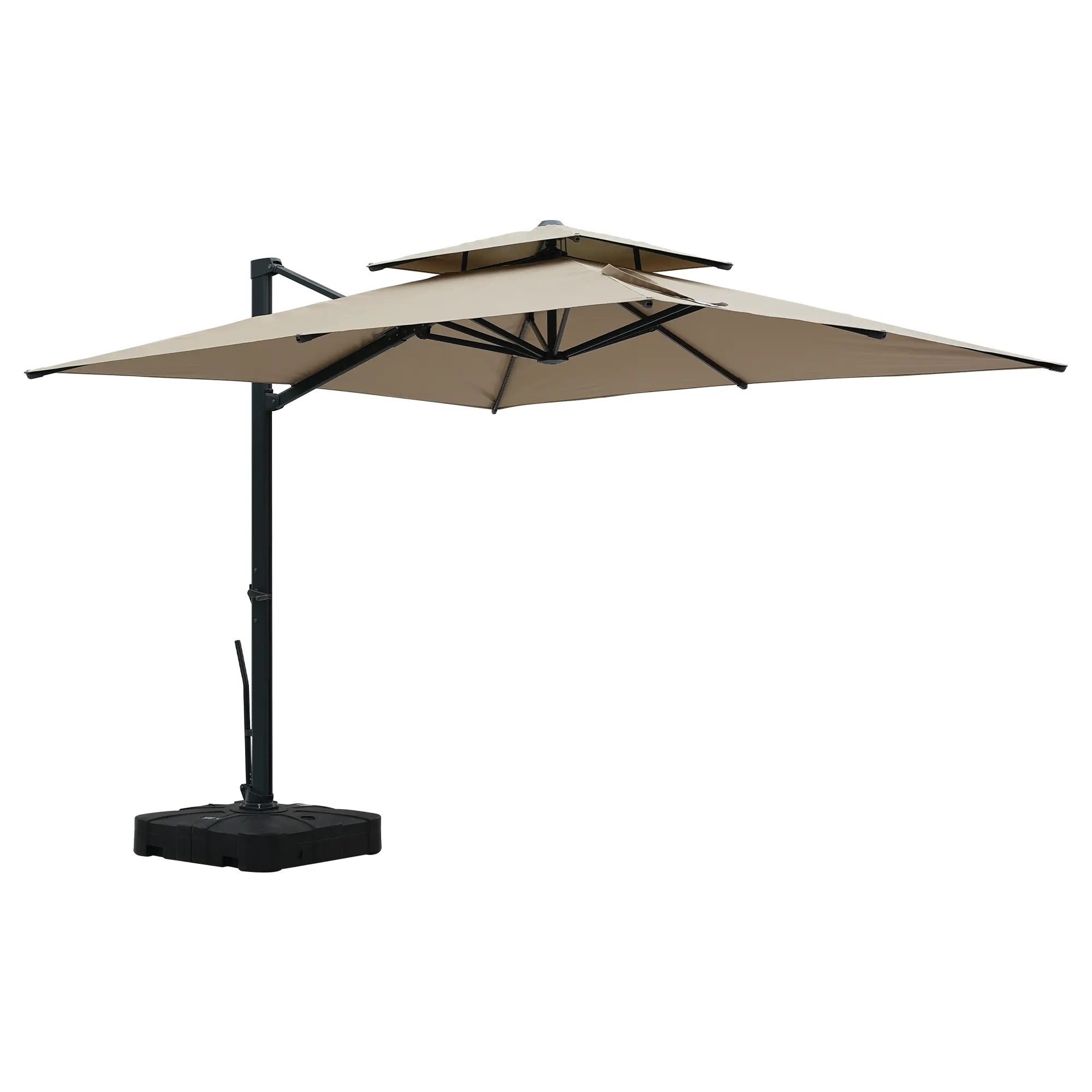 10-Ft Aluminum Patio Cantilever Umbrella with Base and Removable Light Strips