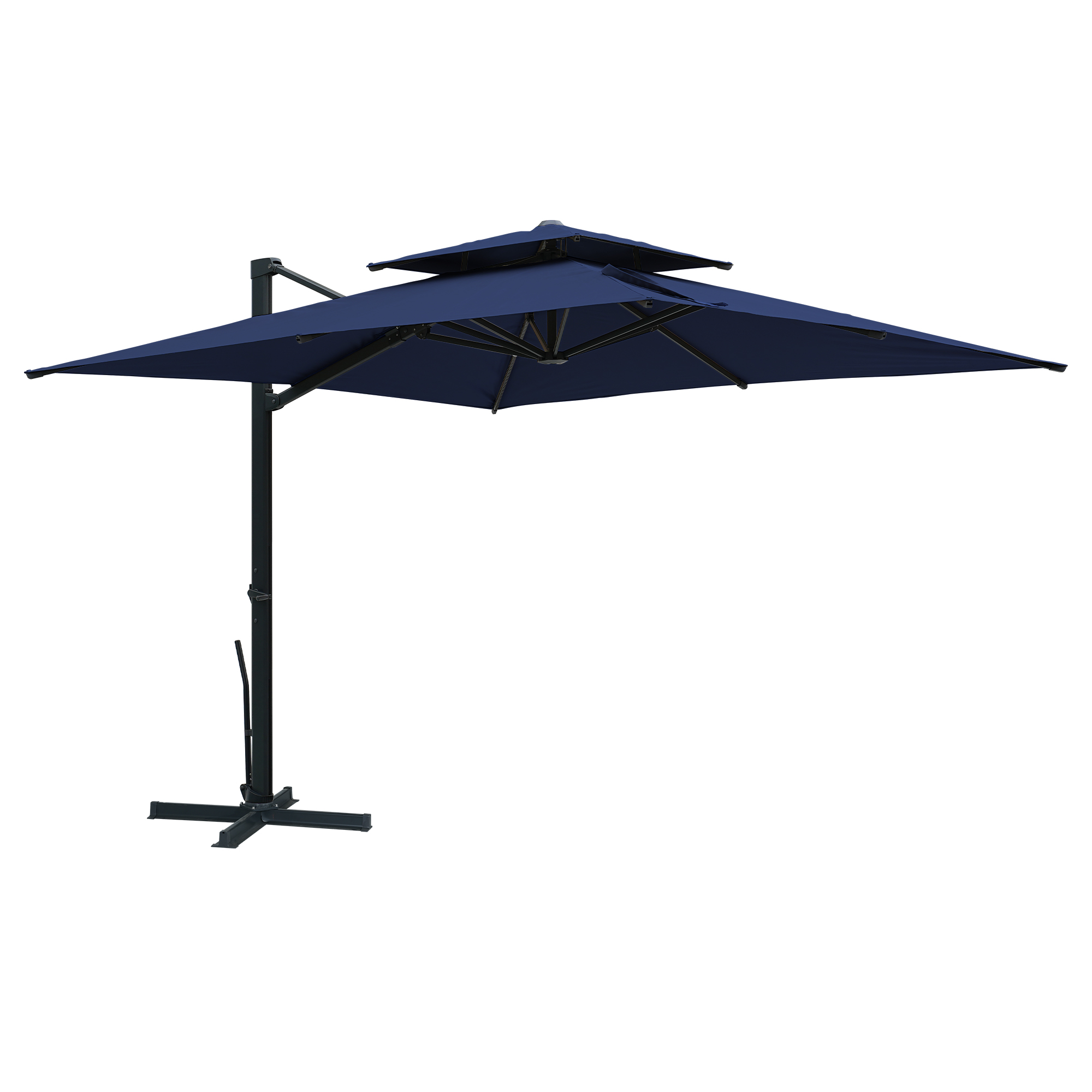 Aluminum Cantilever Patio Umbrella with Tilt Function, Removable Light Bar, and Base Included