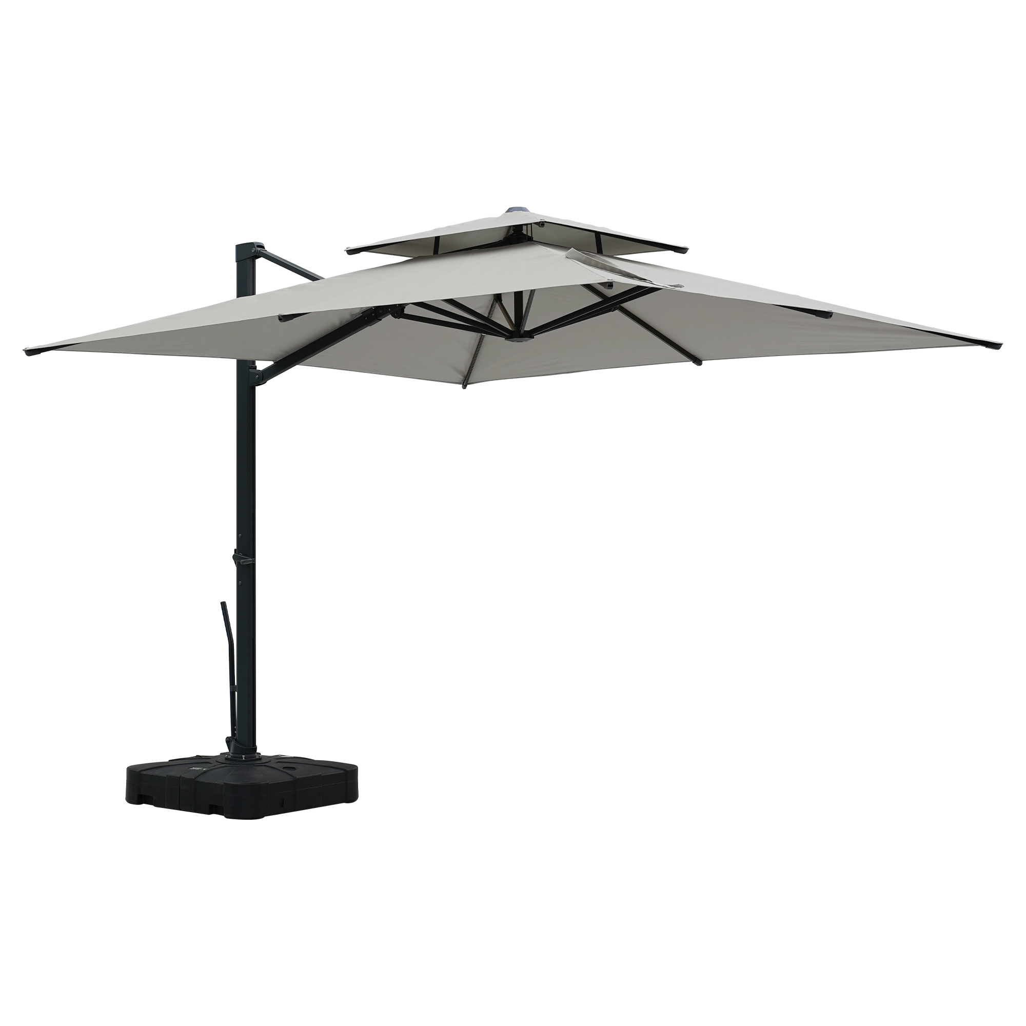 Aluminum Cantilever Patio Umbrella with Tilt Function, Removable Light Bar, and Base Included