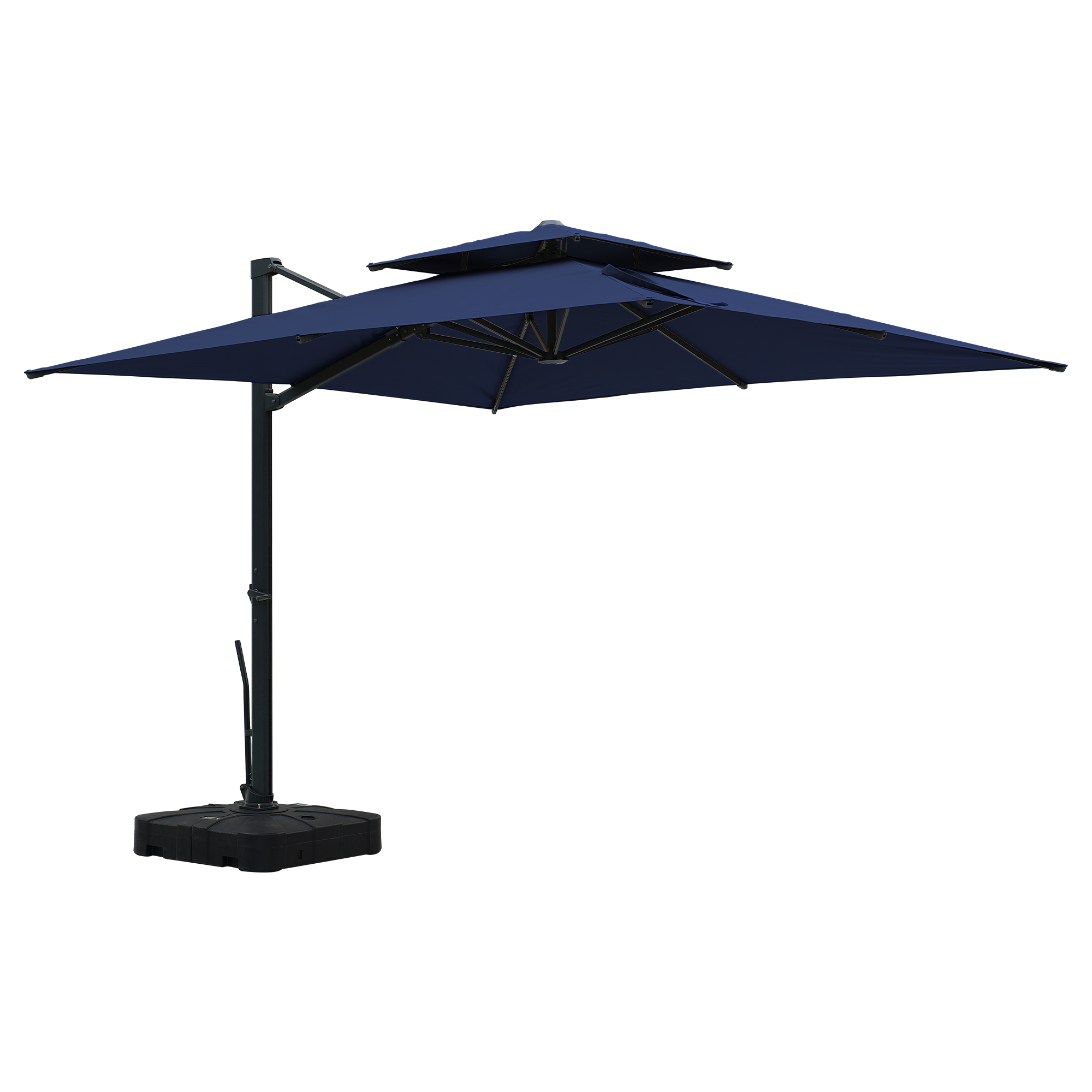 Aluminum Cantilever Patio Umbrella with Tilt Function, Removable Light Bar, and Base Included