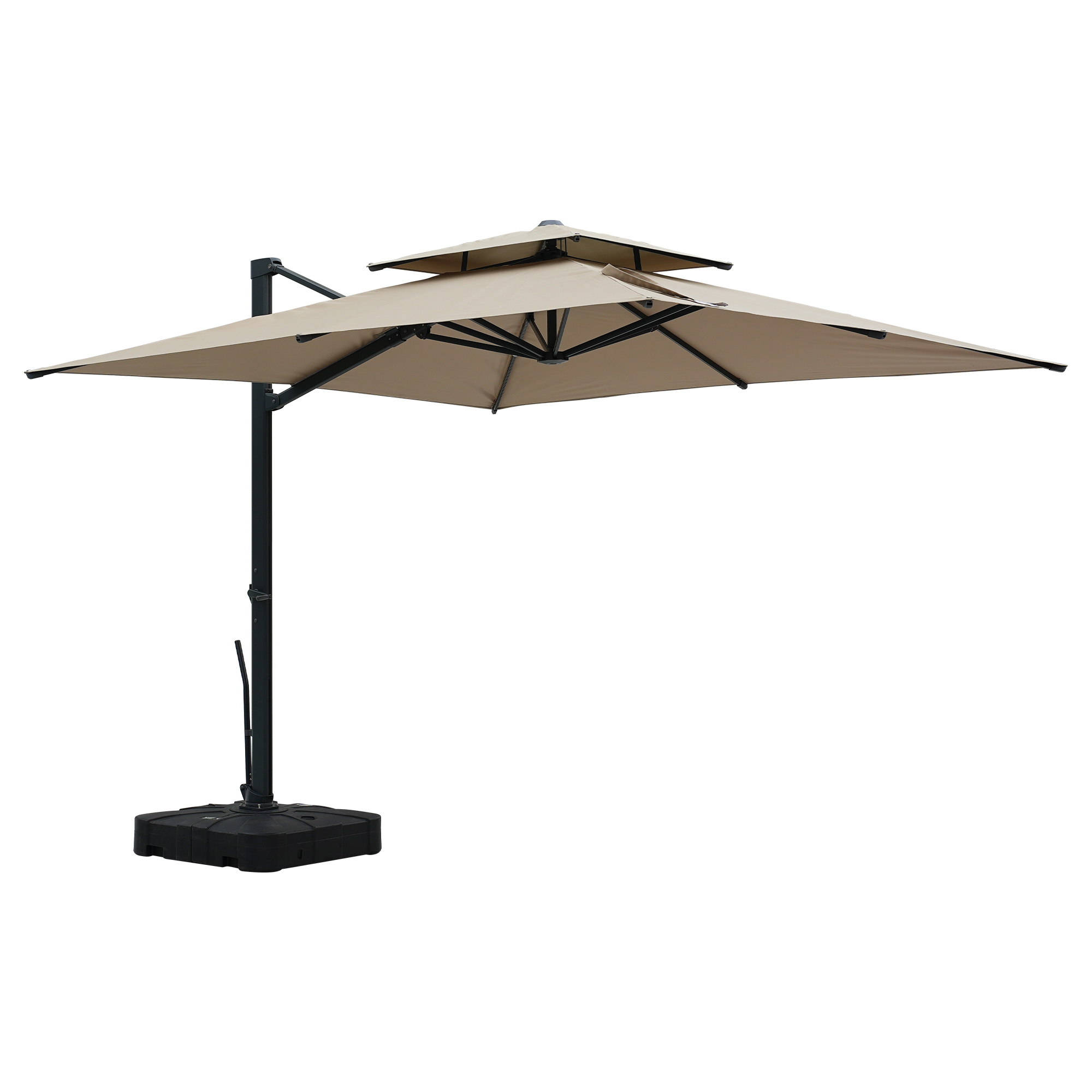 Aluminum Cantilever Patio Umbrella with Tilt Function, Removable Light Bar, and Base Included
