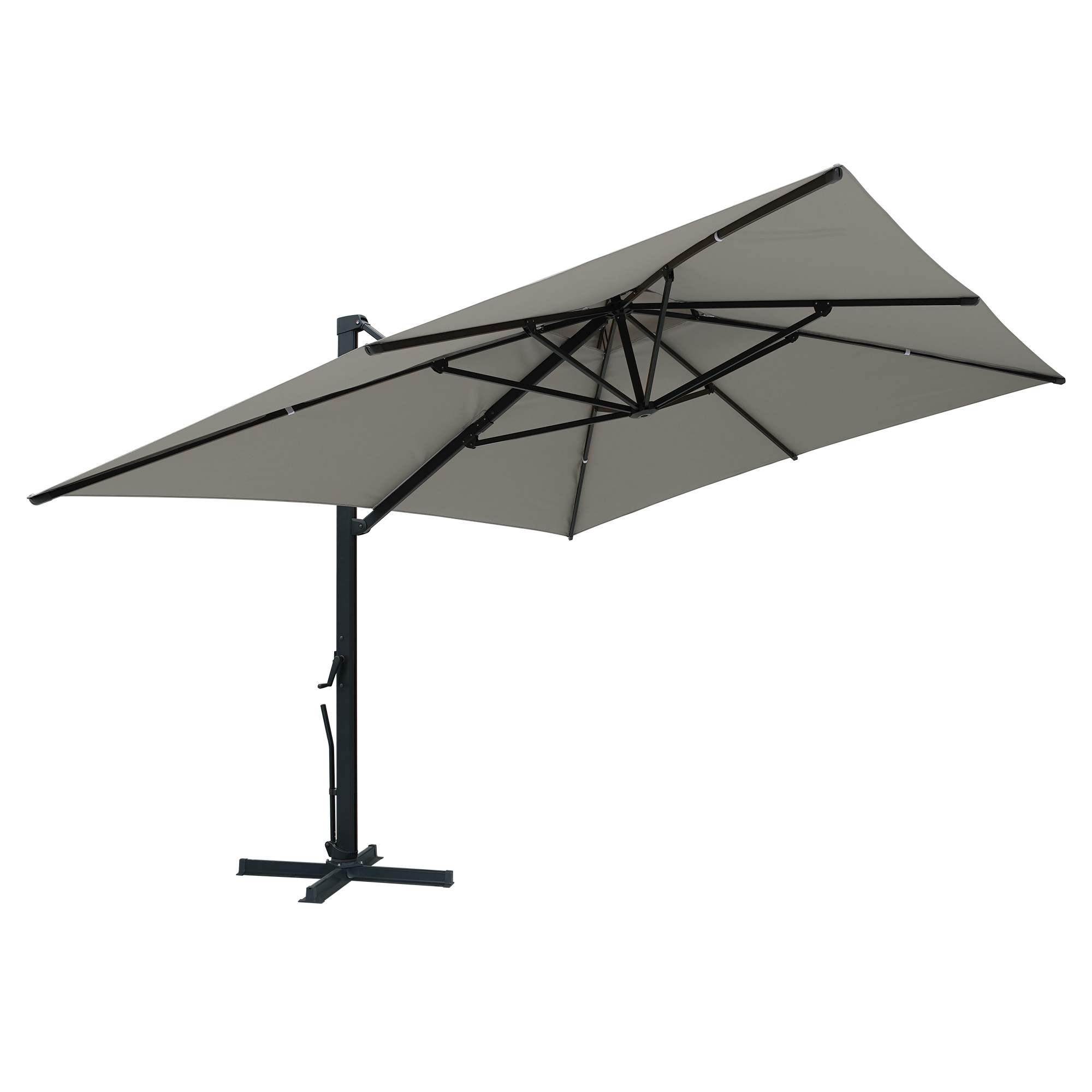 Aluminum Cantilever Patio Umbrella with Tilt Function, Removable Light Bar, and Base Included