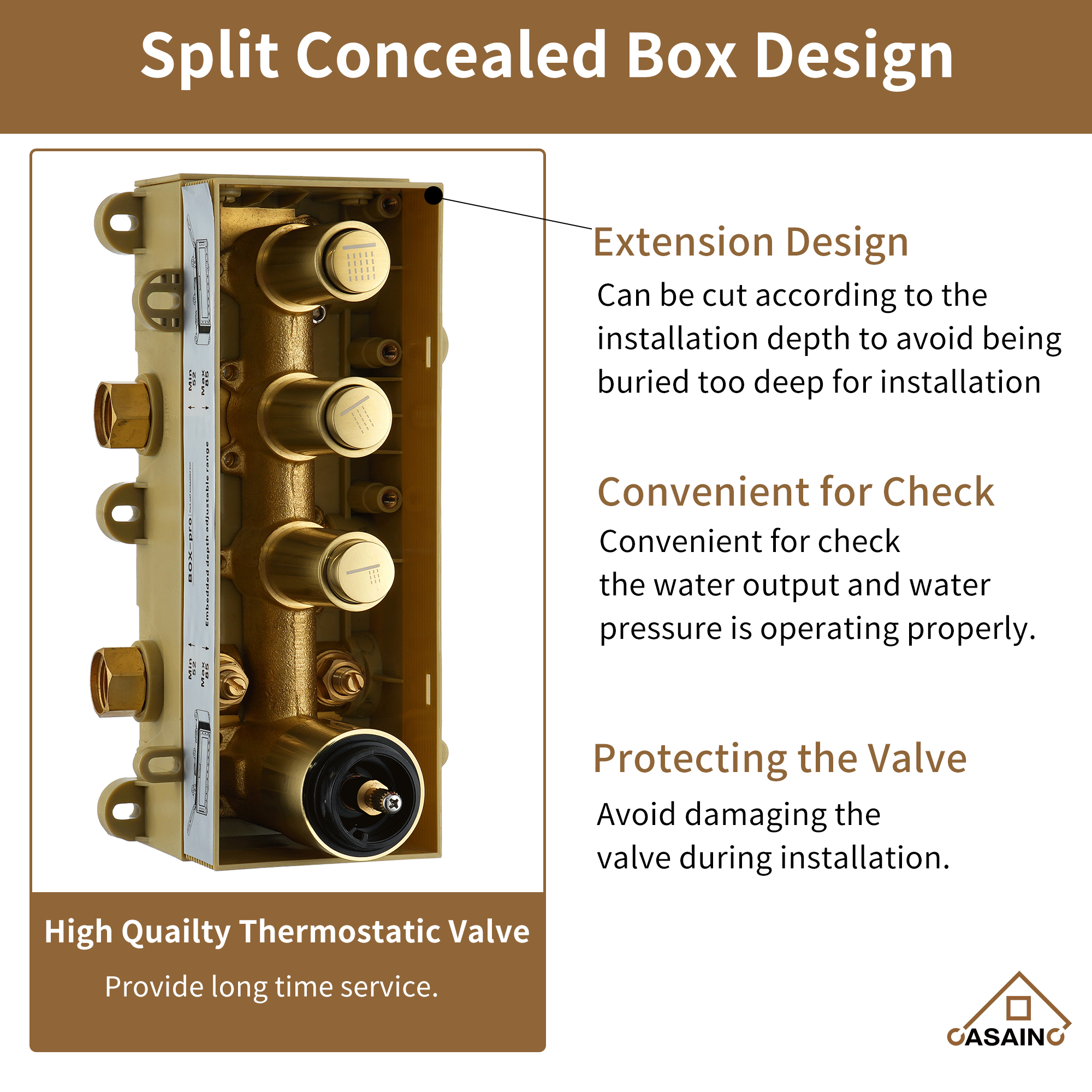 Brushed Gold 12-in Built-In Shower Faucet System with 3-way Diverter (Thermostatic Valve Included)