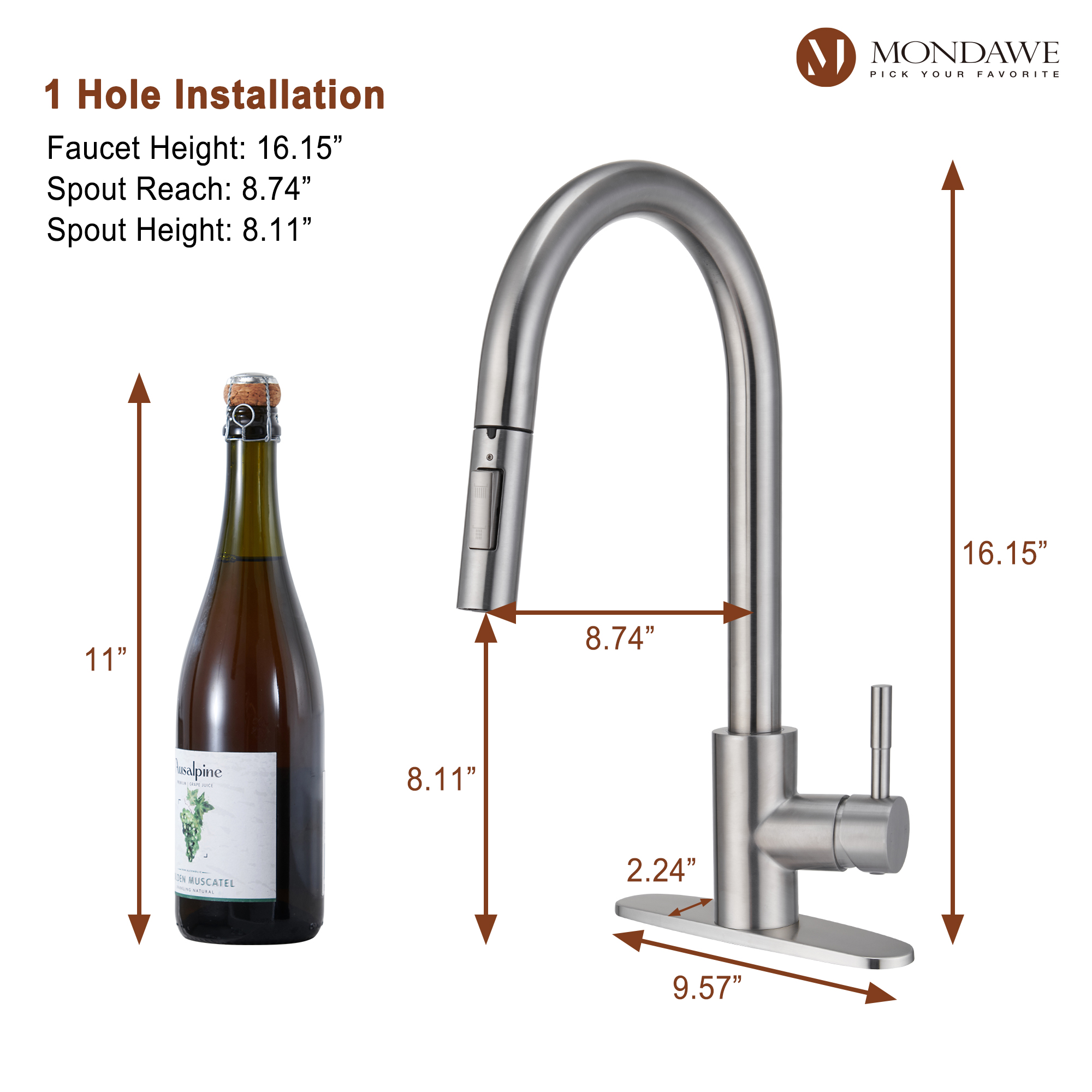 High Arc Pull Down Single Handle Kitchen Faucet with Accessories-Mondawe