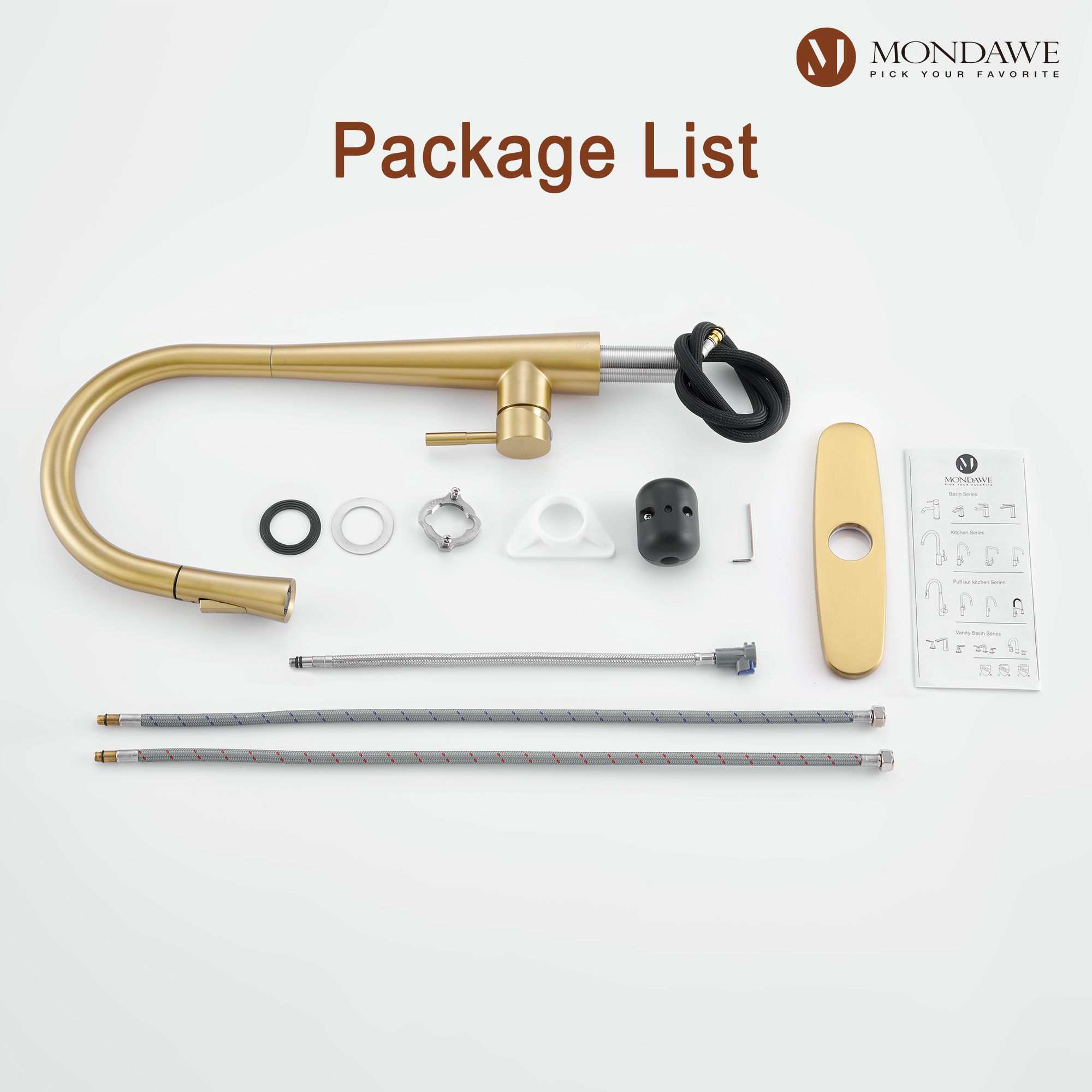 High Arc Pull Down Single Handle Kitchen Faucet with Accessories-Mondawe