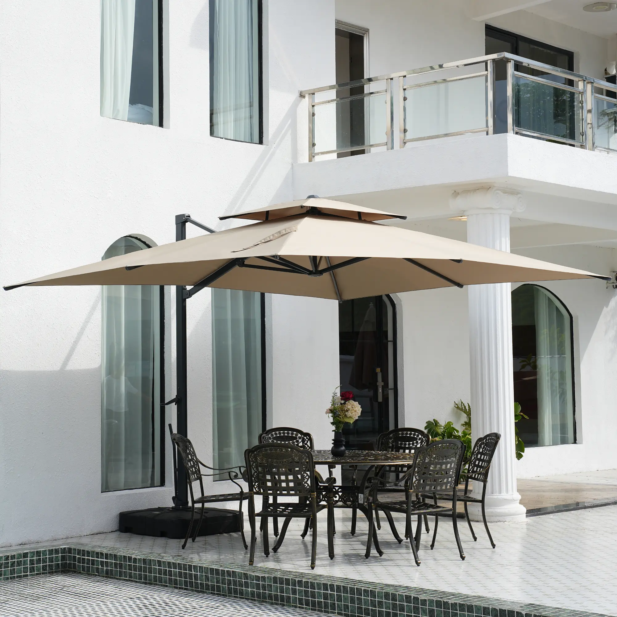 13-Ft Aluminum Patio Cantilever Umbrella with Removable Light Strips and Tilt Function