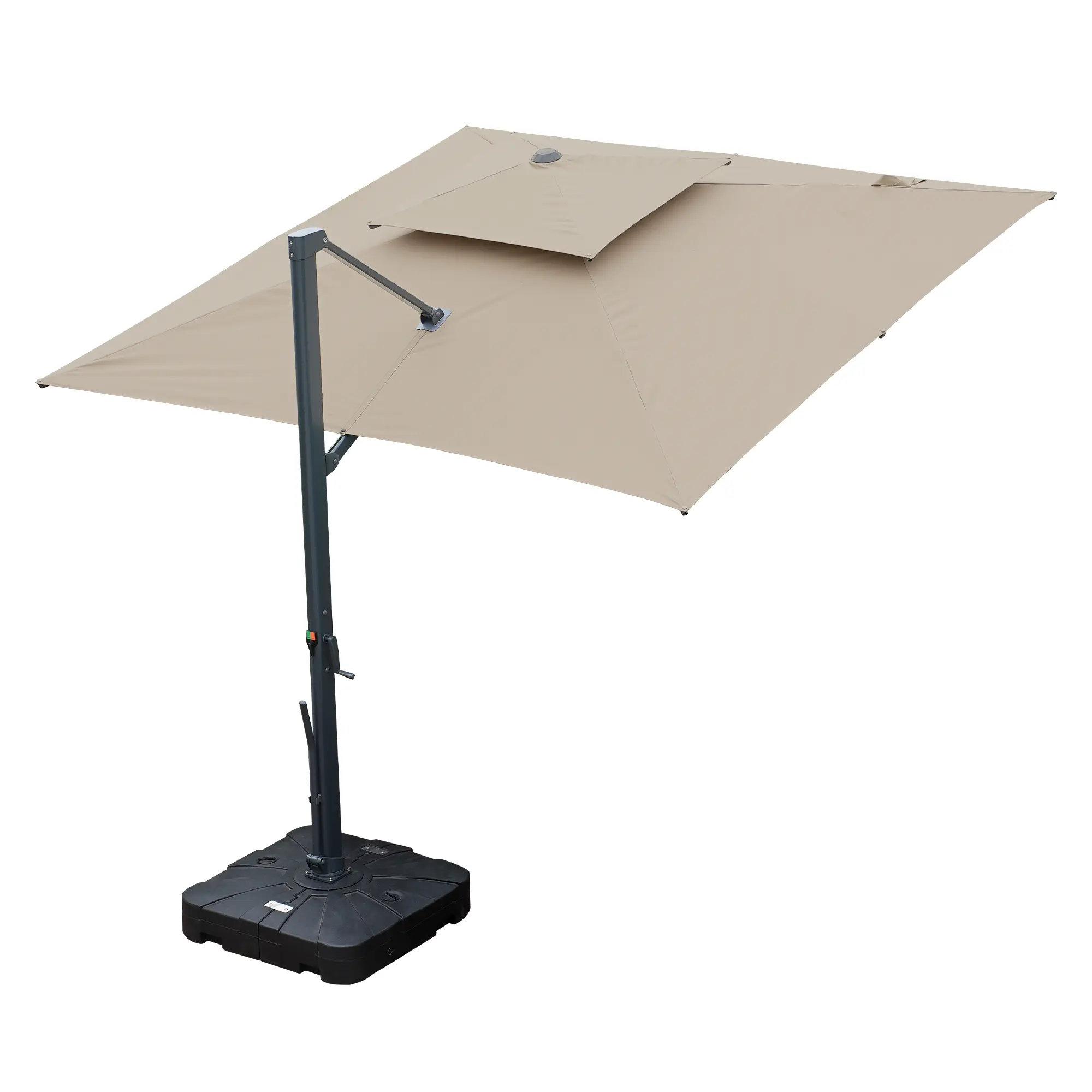 10-Ft Aluminum Patio Cantilever Umbrella with Base and Removable Light Strips