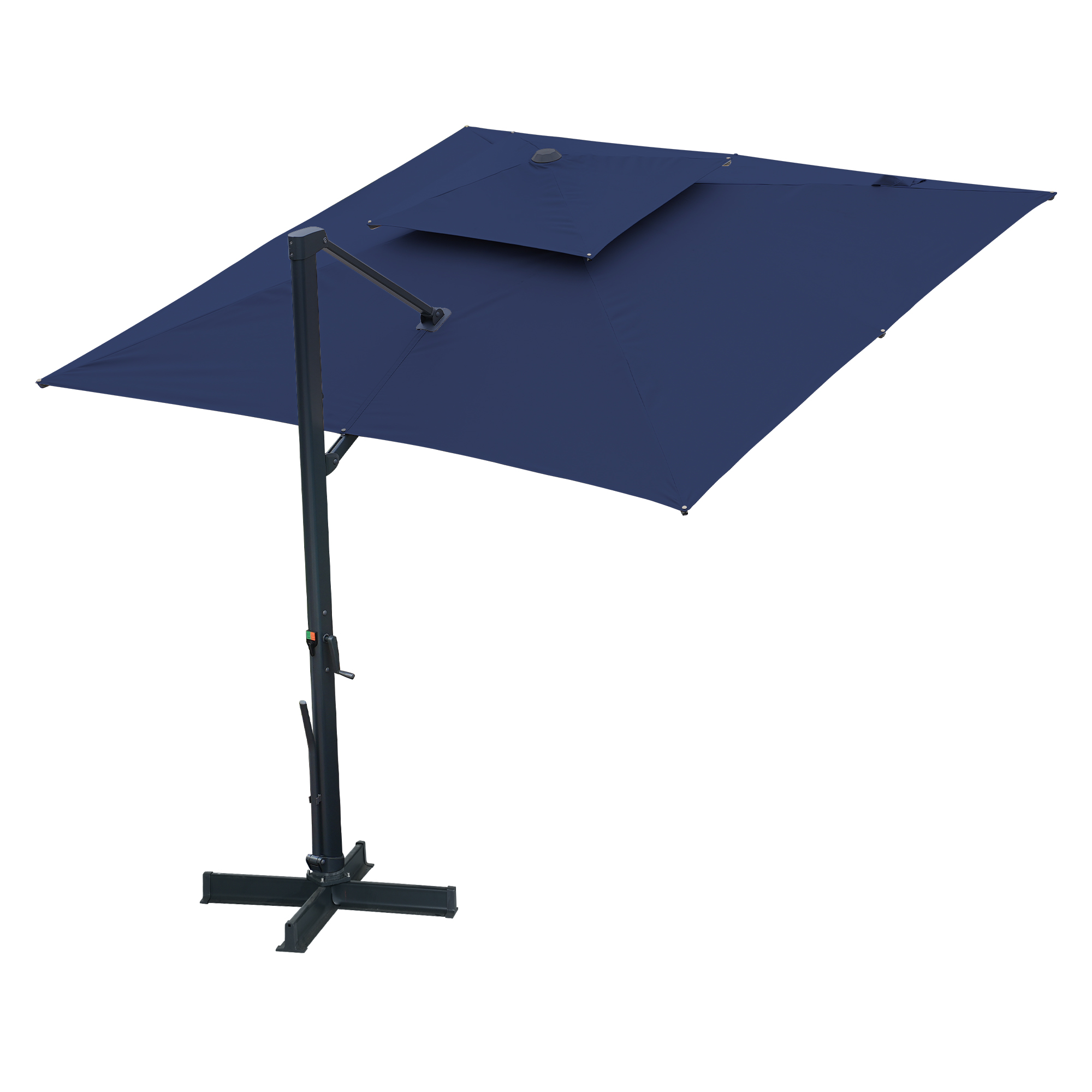Aluminum Cantilever Patio Umbrella with Tilt Function, Removable Light Bar, and Base Included